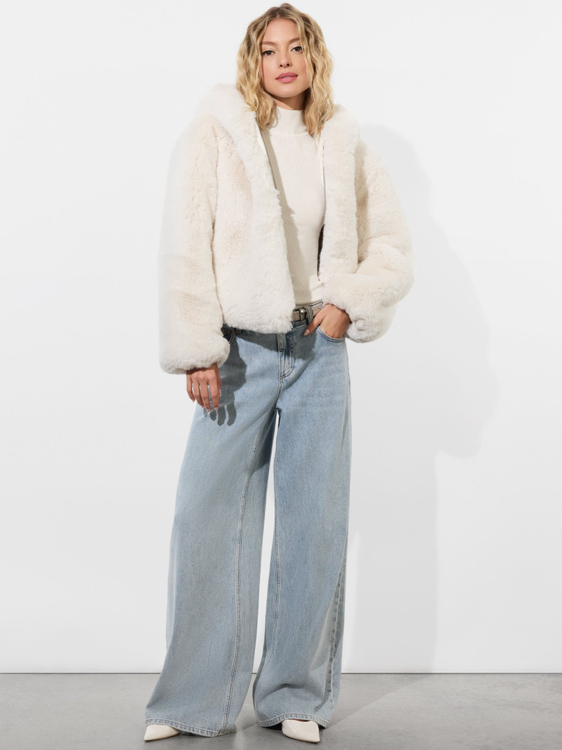 ROWE CROPPED FAUX FUR BOMBER JACKET WITH HOOD 6