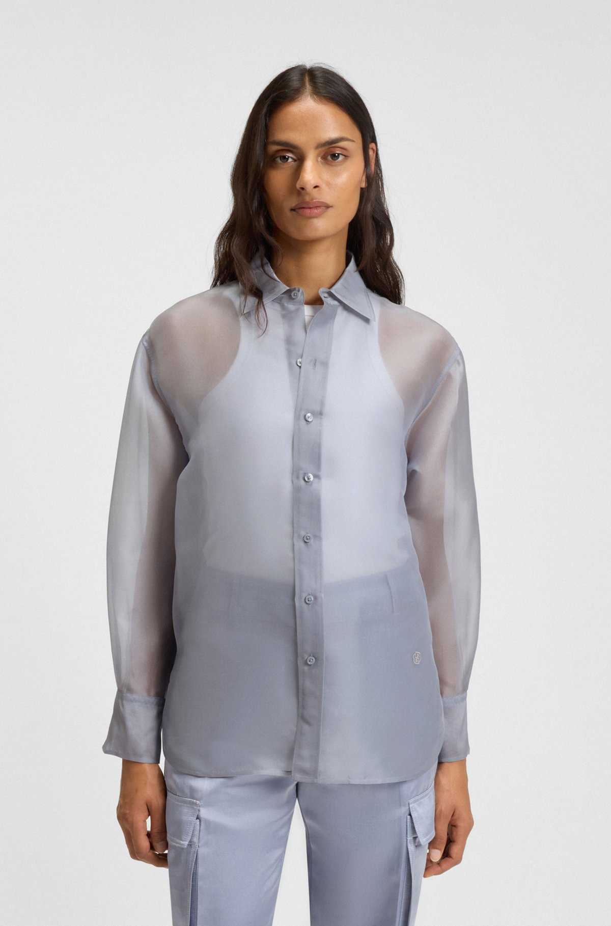 LONG-SLEEVED BLOUSE IN SILK ORGANZA - 2