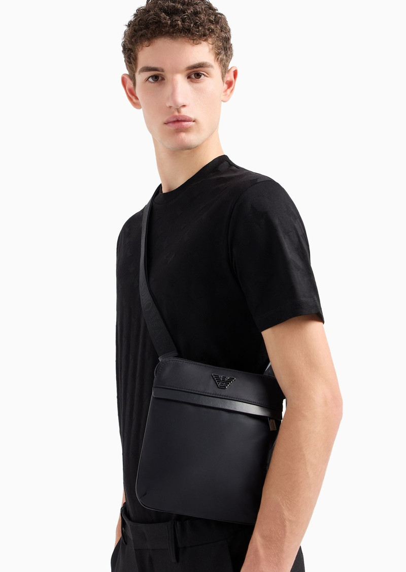 Flat Armani Sustainability Values crossbody bag in recycled nylon 6