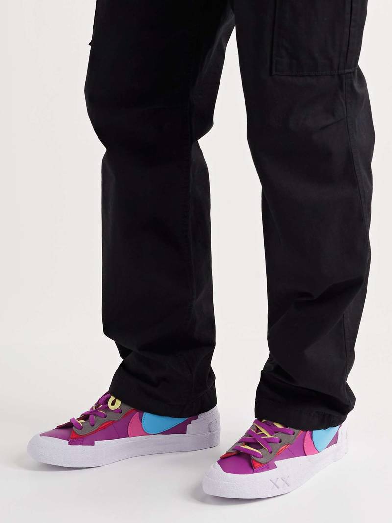 Nike + Sacai + KAWS Blazer Low Suede-Trimmed Leather Sneakers outlook
