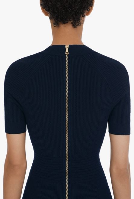 Short navy knit dress with gold-tone buttons - 5