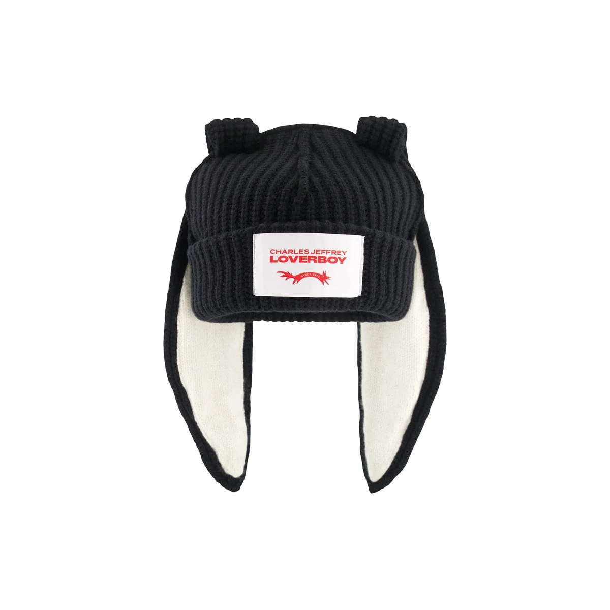 CHUNKY RABBIT BEANIE (BLACK/WHITE) - 1