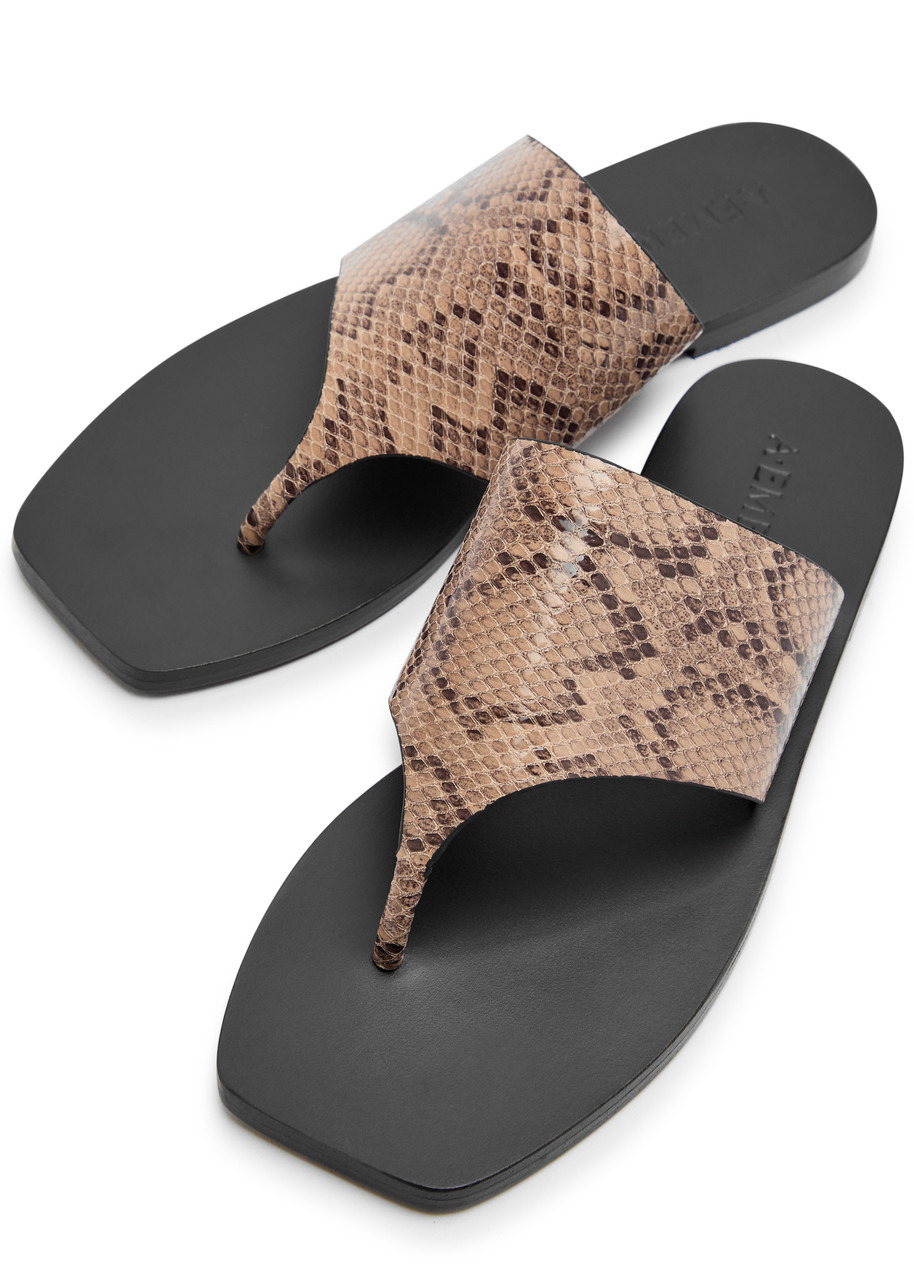 A.emery Paton Snake-effect Leather Flip Flops - 3