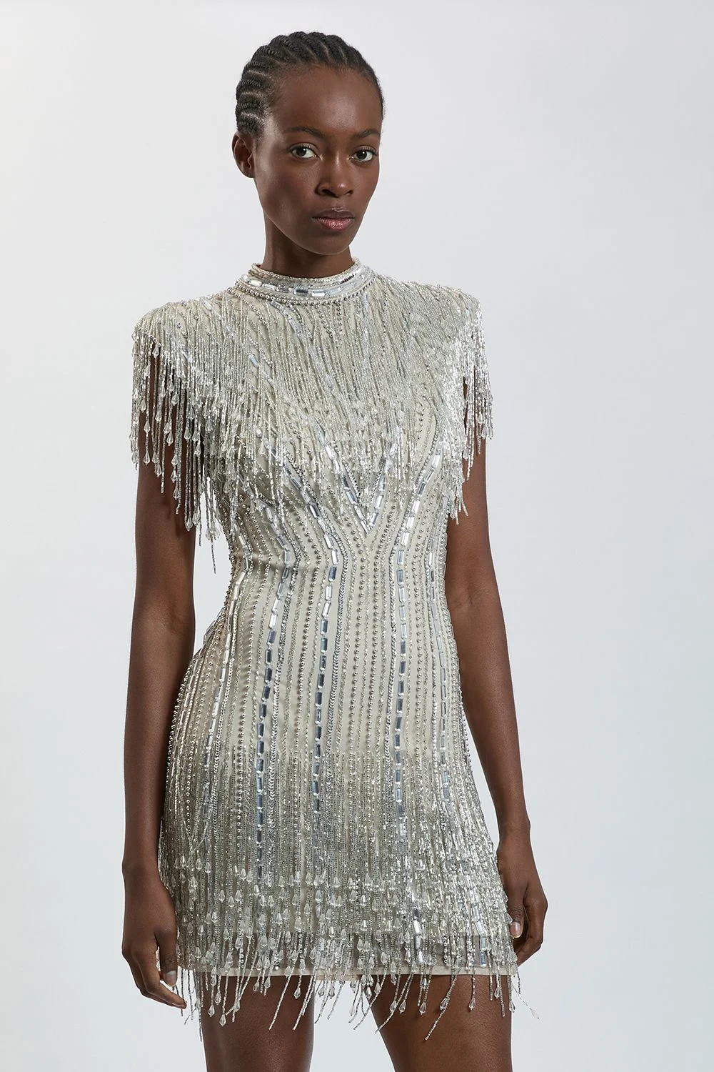 Petite Hand Beaded Placement Crystal Mini Dress - 1