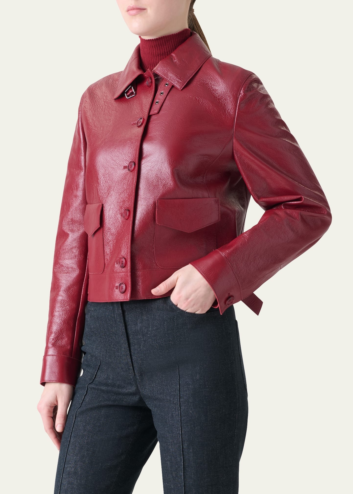Peer Lacquered Leather Short Jacket - 4