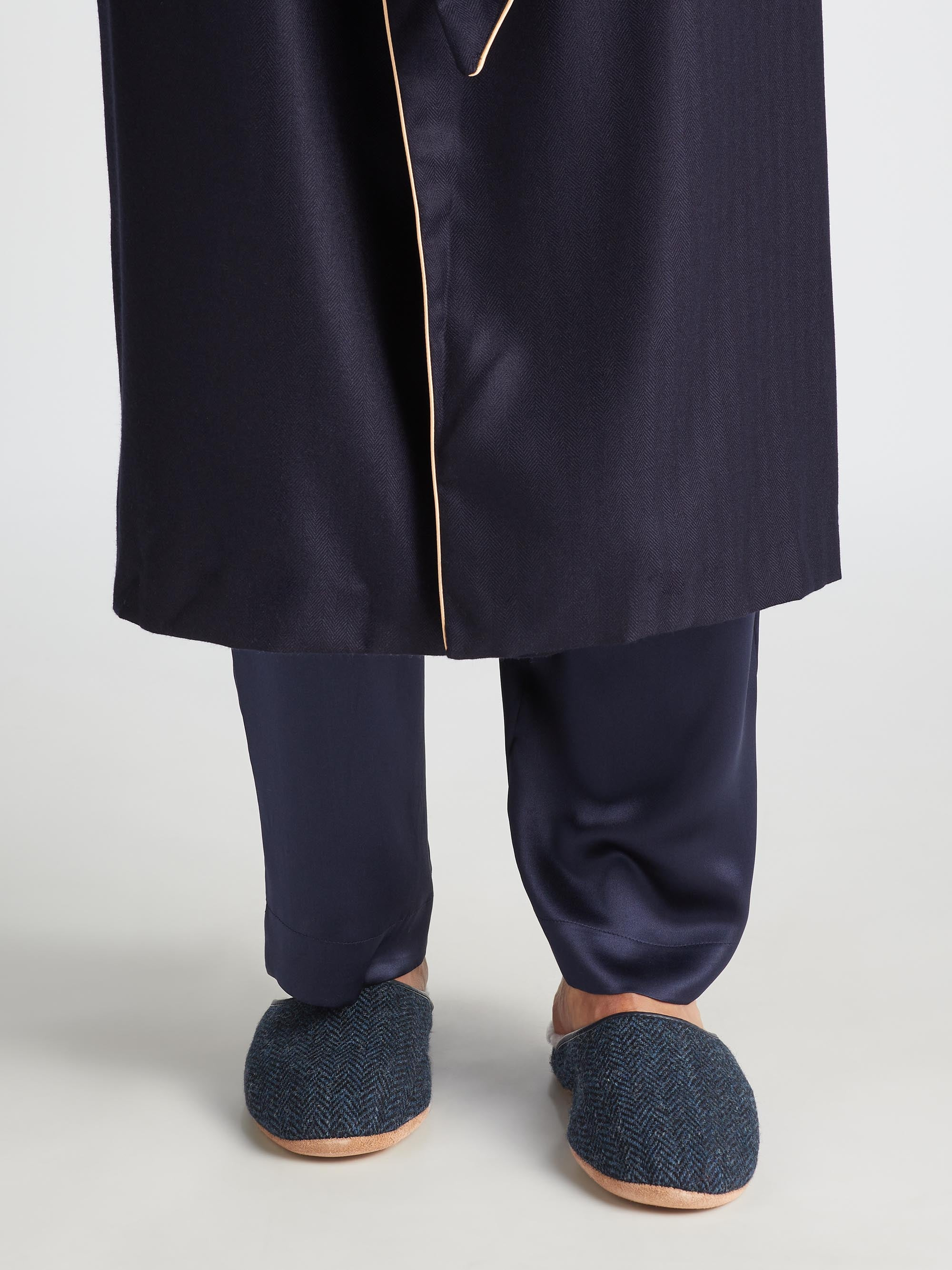 Men's Mule Slippers Douglas 2 Harris Tweed Sheepskin Navy - 6