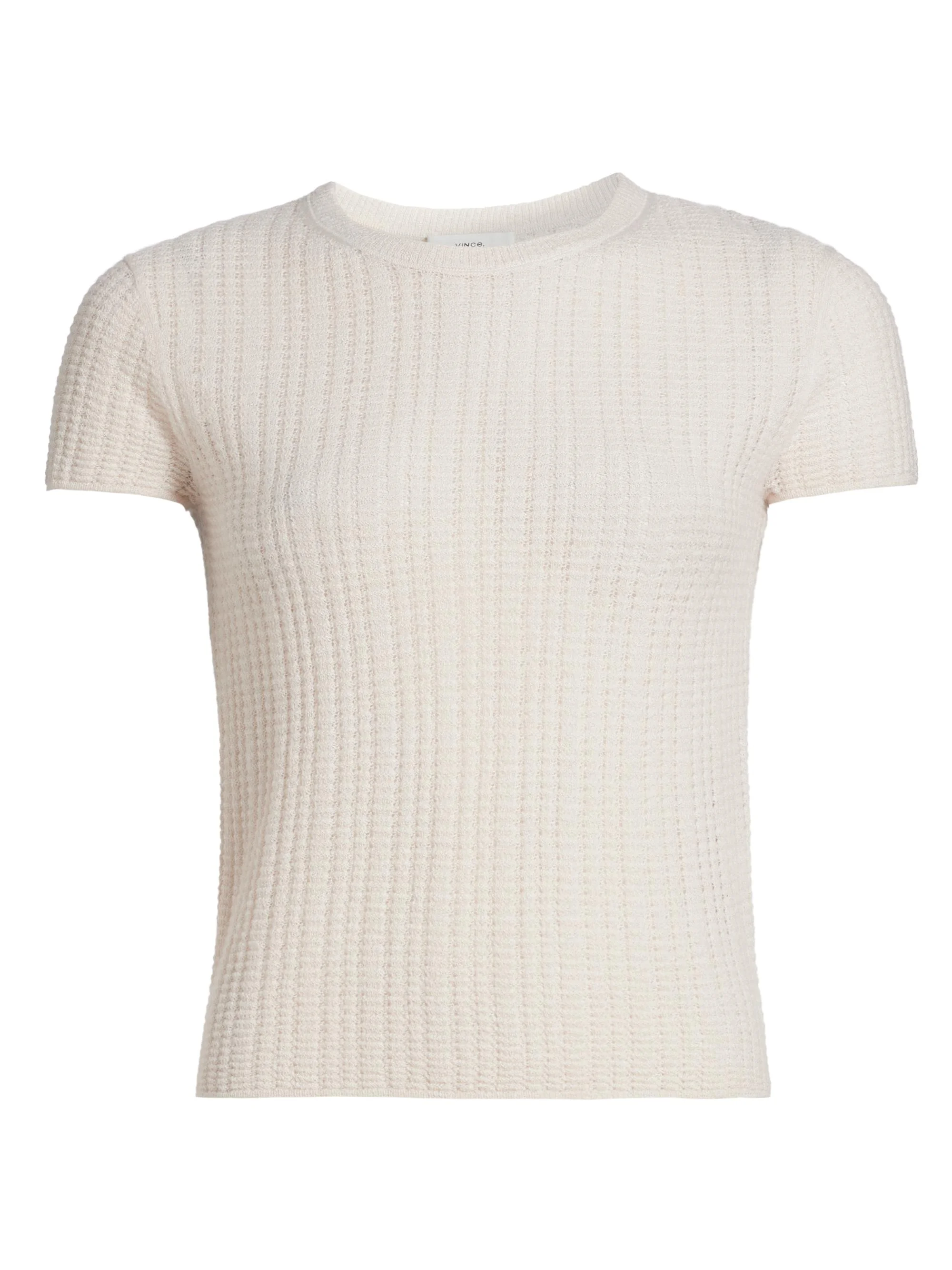 Women's Waffle Knit Short-Sleeve Sweater - White Sand - 1