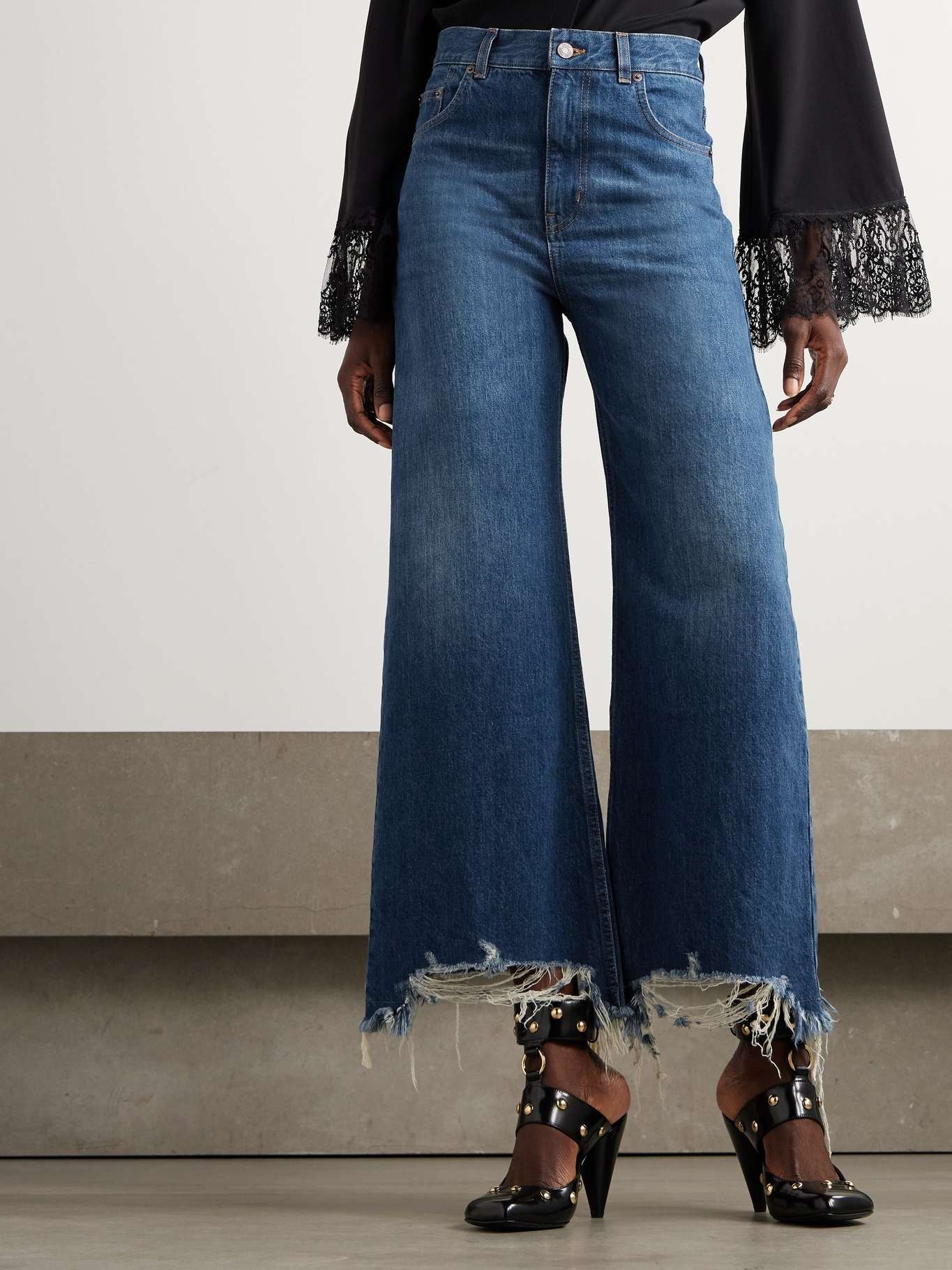 Cropped distressed high-rise wide-leg jeans - 3