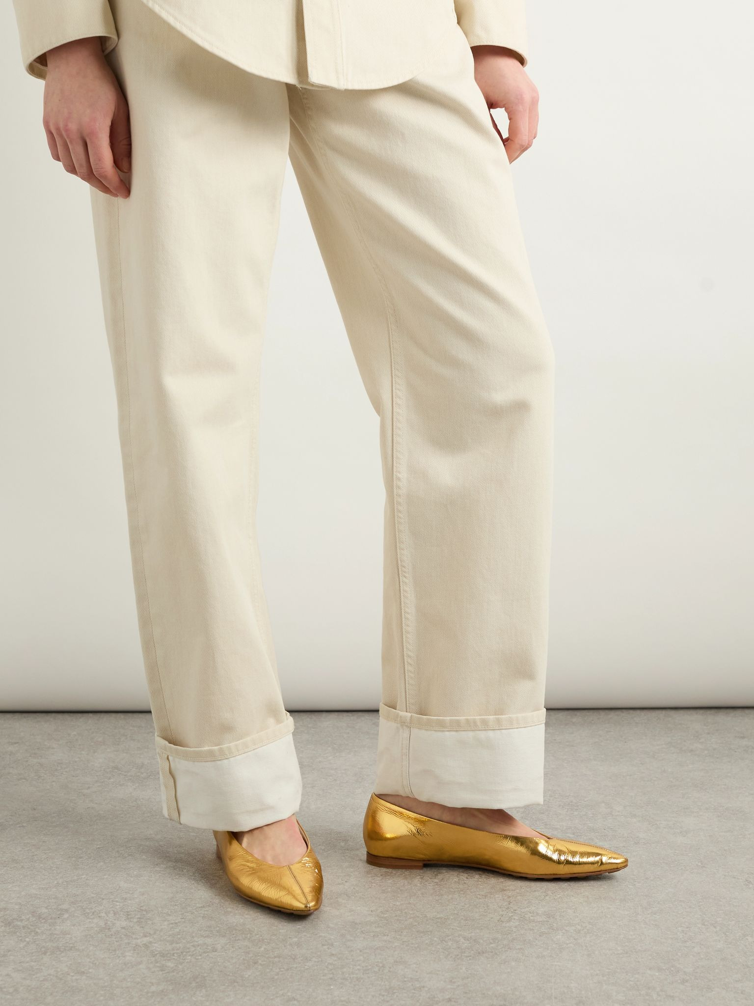 Sofia metallic textured-leather point-toe ballet flats Gold - 2