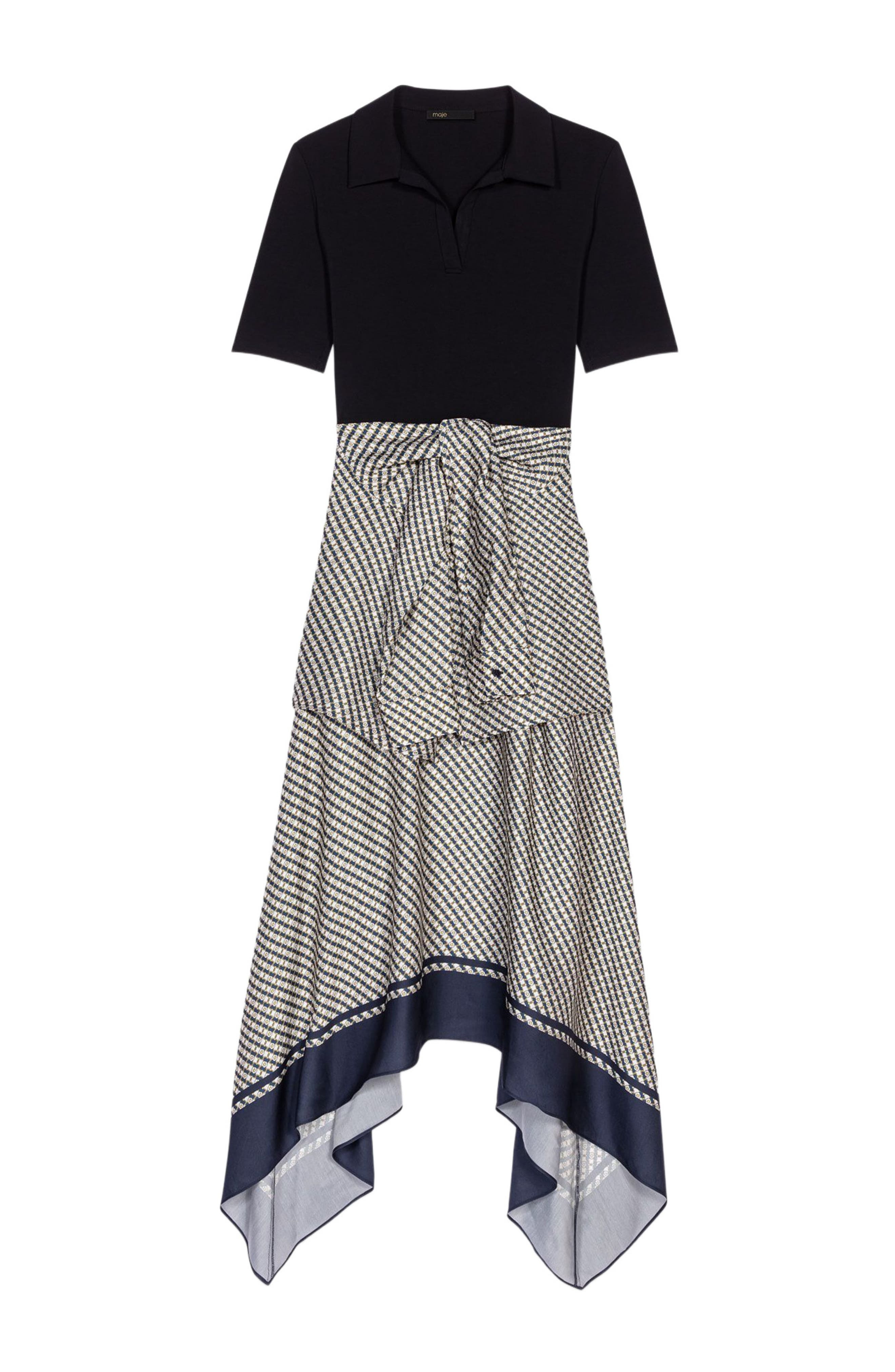 maje Printed two-tone dress in Ecru Print-Tie at Nordstrom - 6