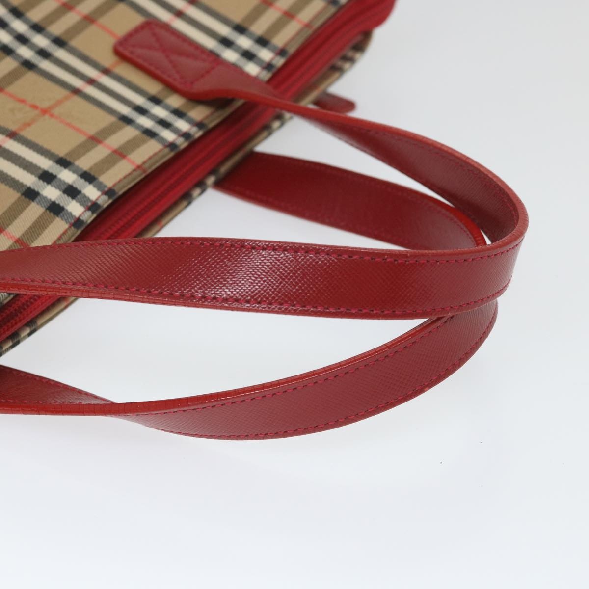 Burberry Nova Check Hand Bag Nylon Canvas Beige Red - 7