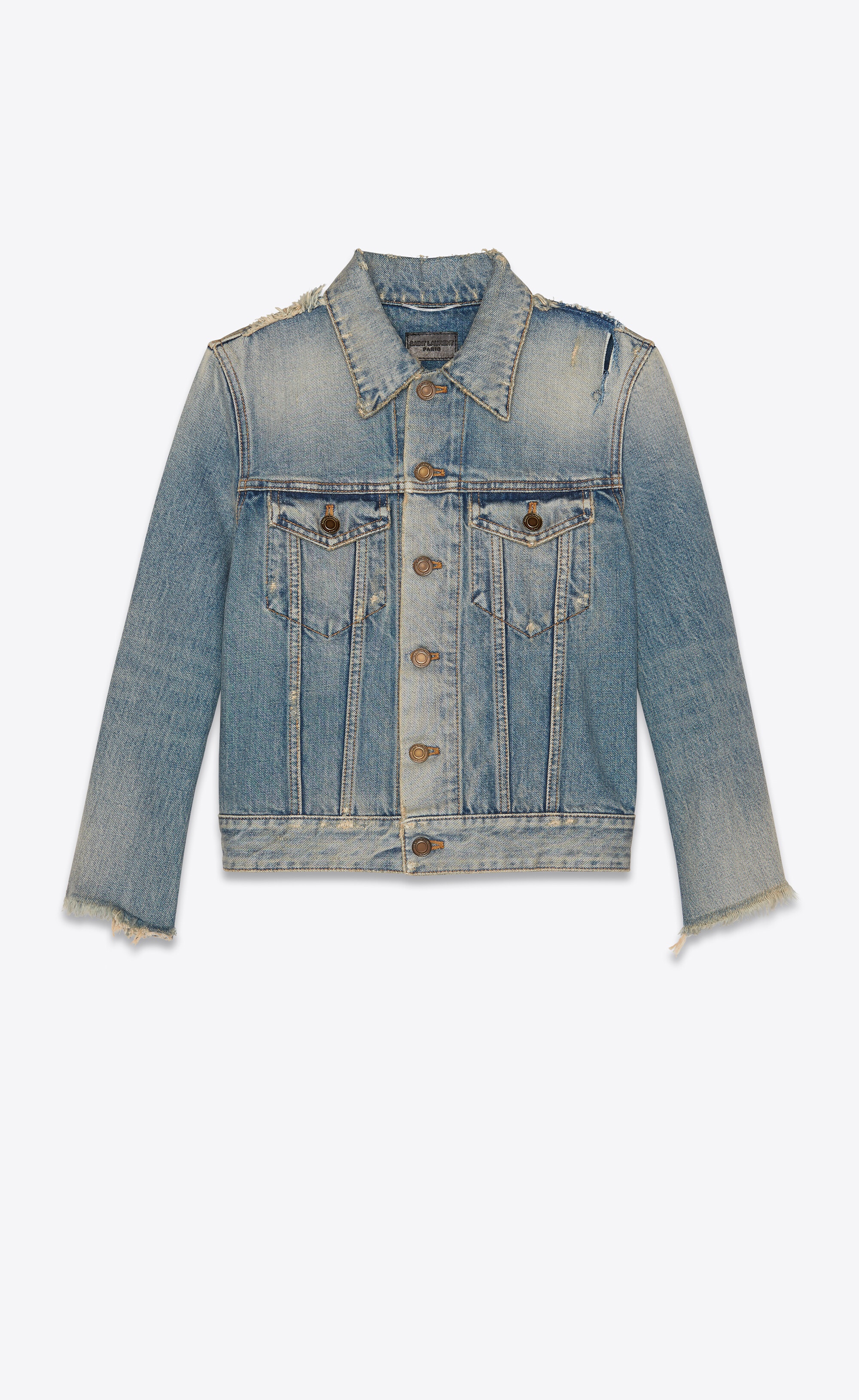 destroyed fitted jacket in rodeo blue denim - 1