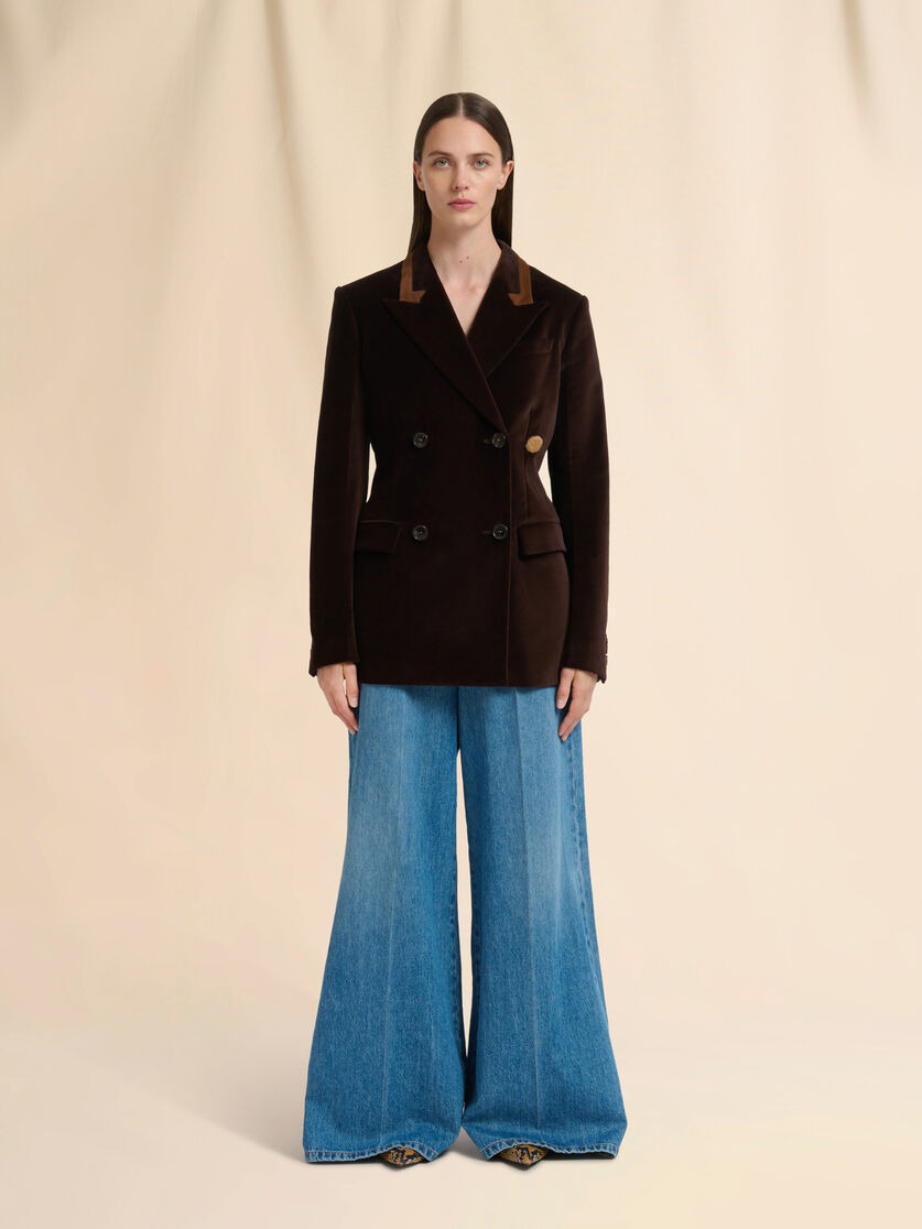 BROWN VELVET BLAZER WITH PONY HAIR ACCENTS - 2