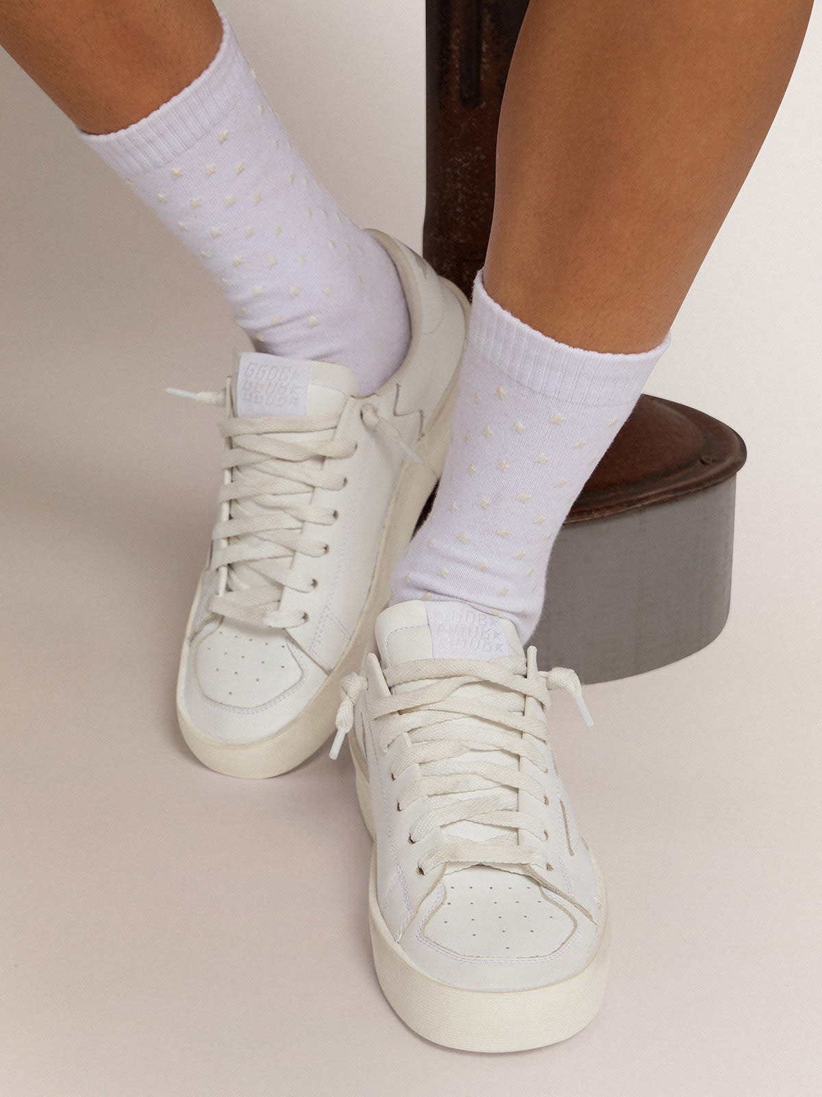 White socks with contrasting 3D stars and logo - 2