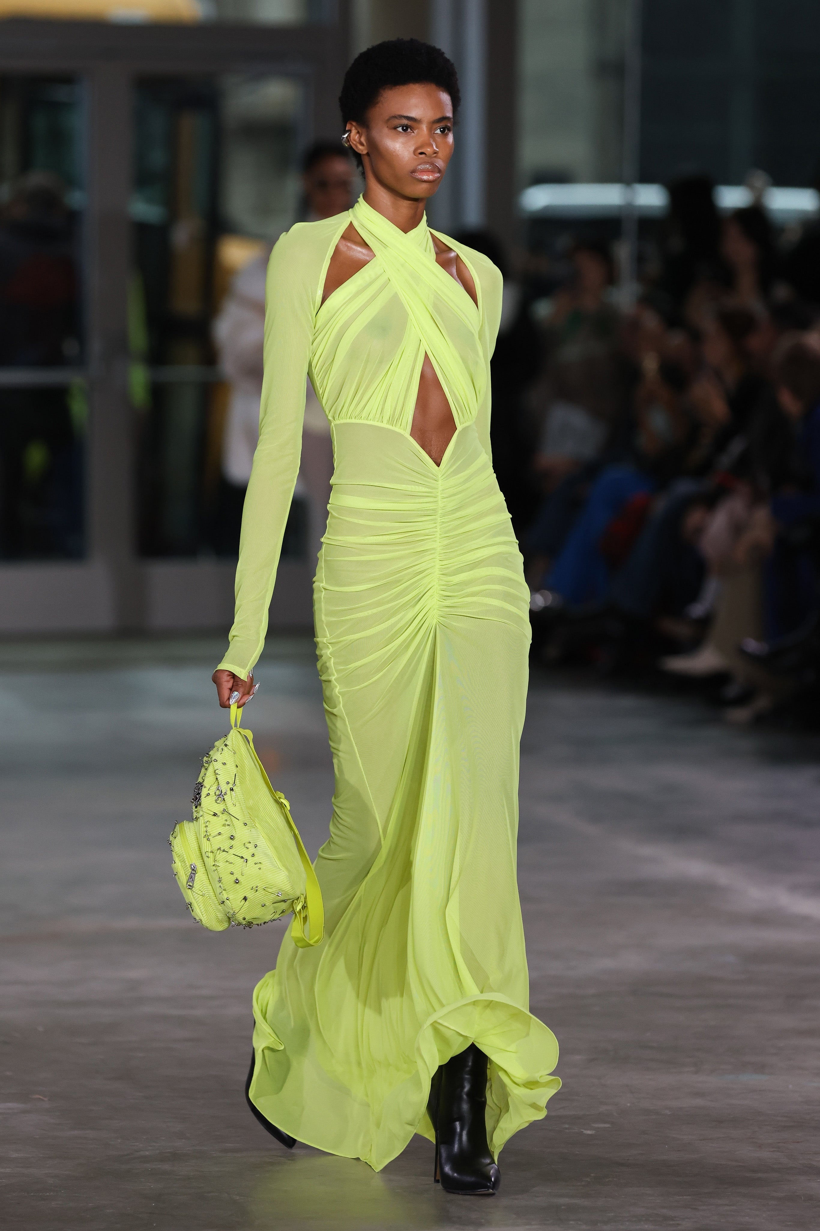 Mesh Halter Ruched Gown - 2