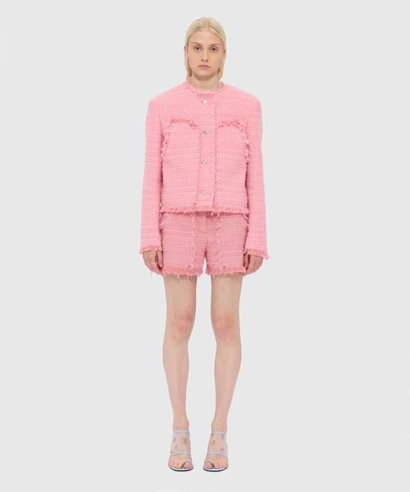 MSGM Pink boucle tweed-effect Bermuda shorts with metal waist button outlook