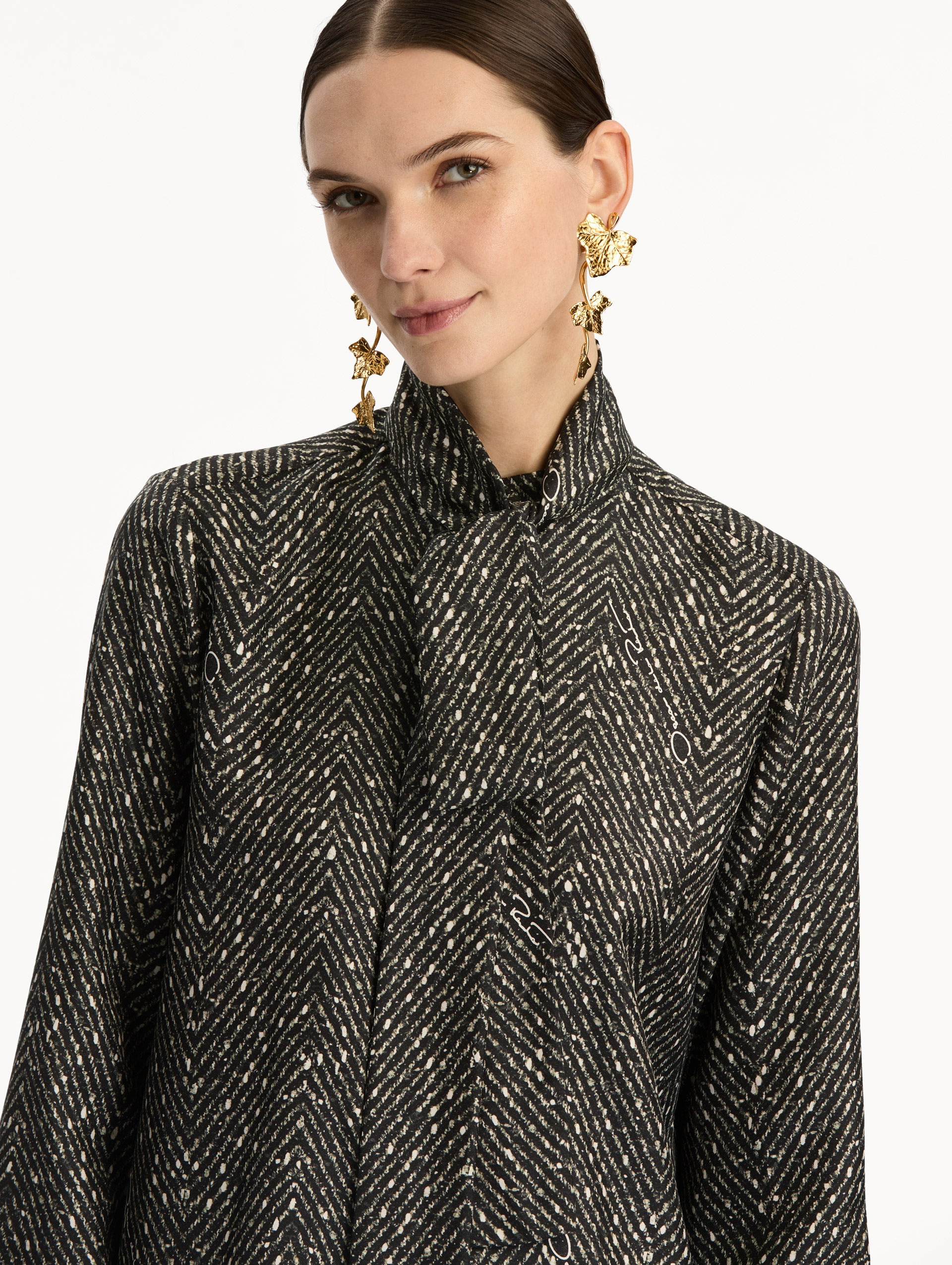 CHEVRON TIE-NECK SILK TWILL BLOUSE - 6
