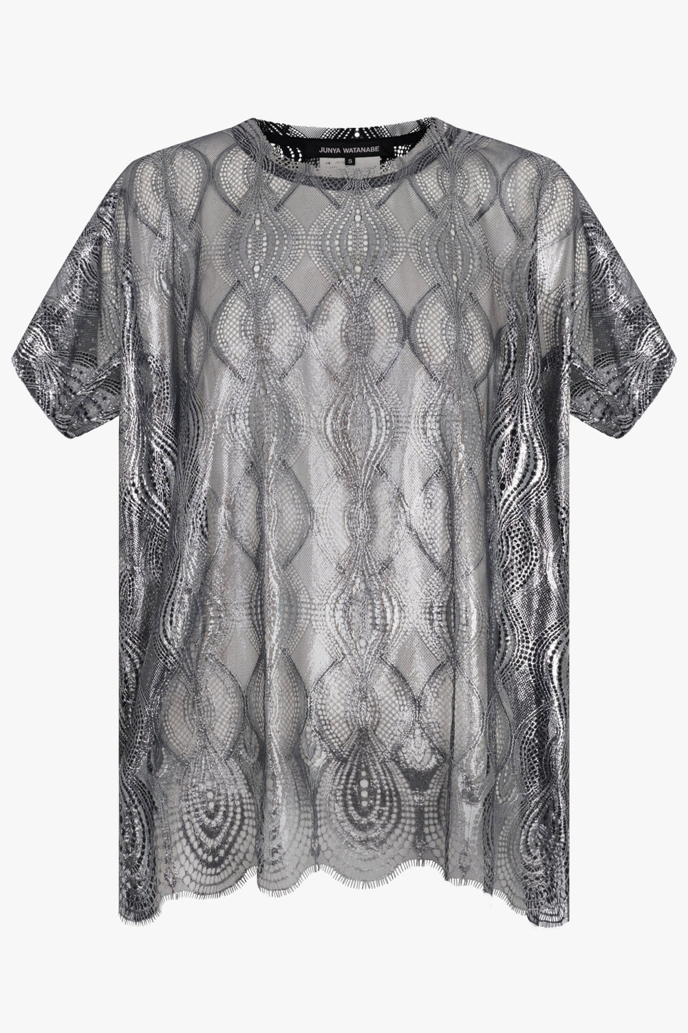 FOILED LACE S/S TOP | SILVER/BLACK - 1