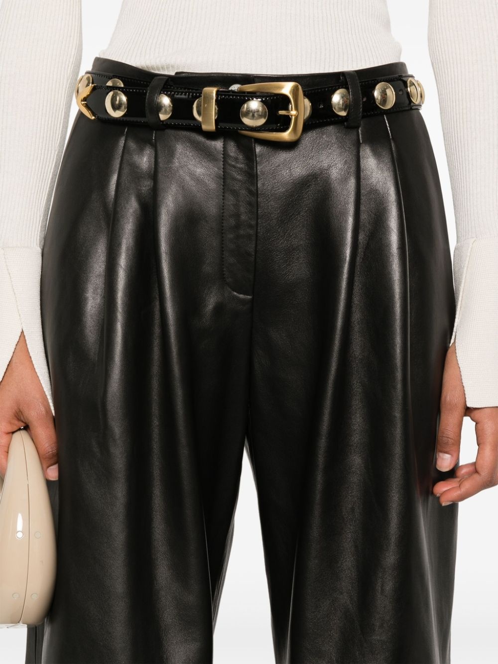 wide-leg leather trousers - 5