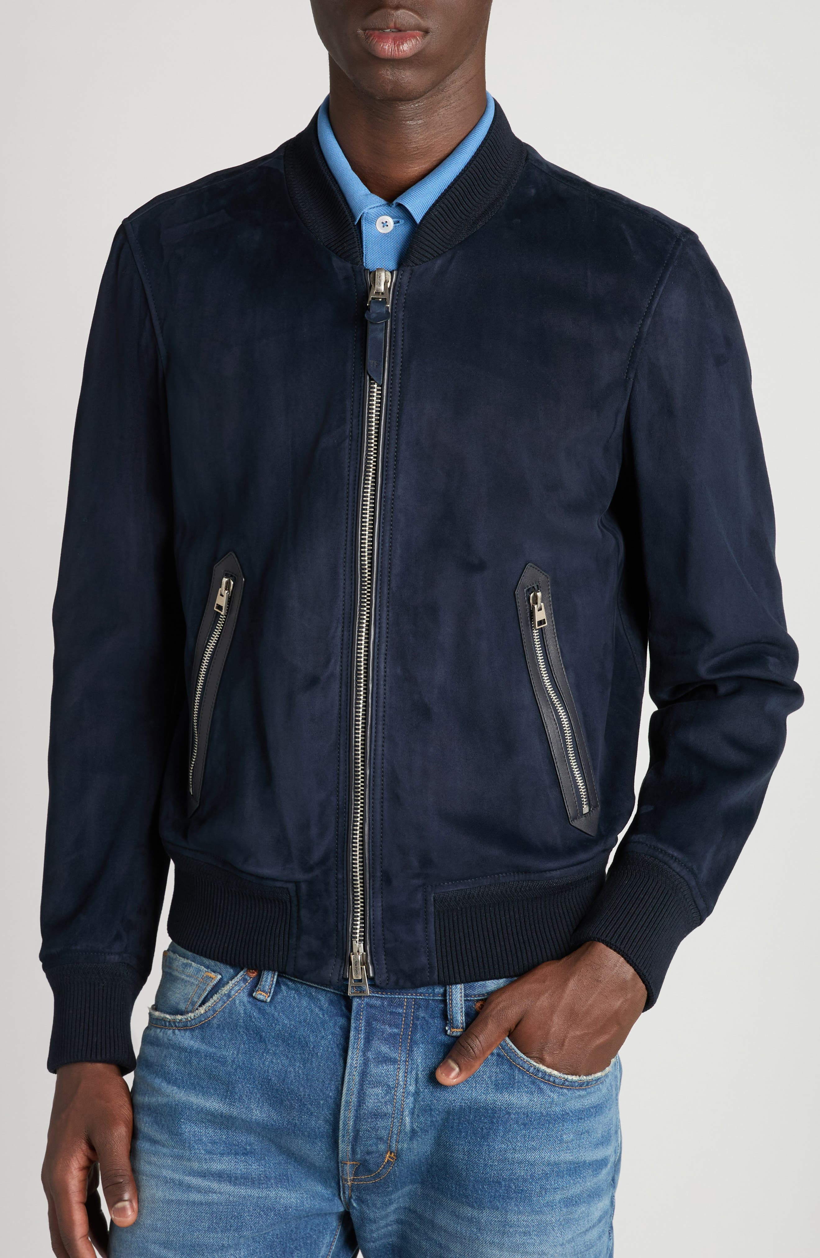 TOM FORD Suede Bomber Jacket in Hb841 Deep Indigo at Nordstrom - 4