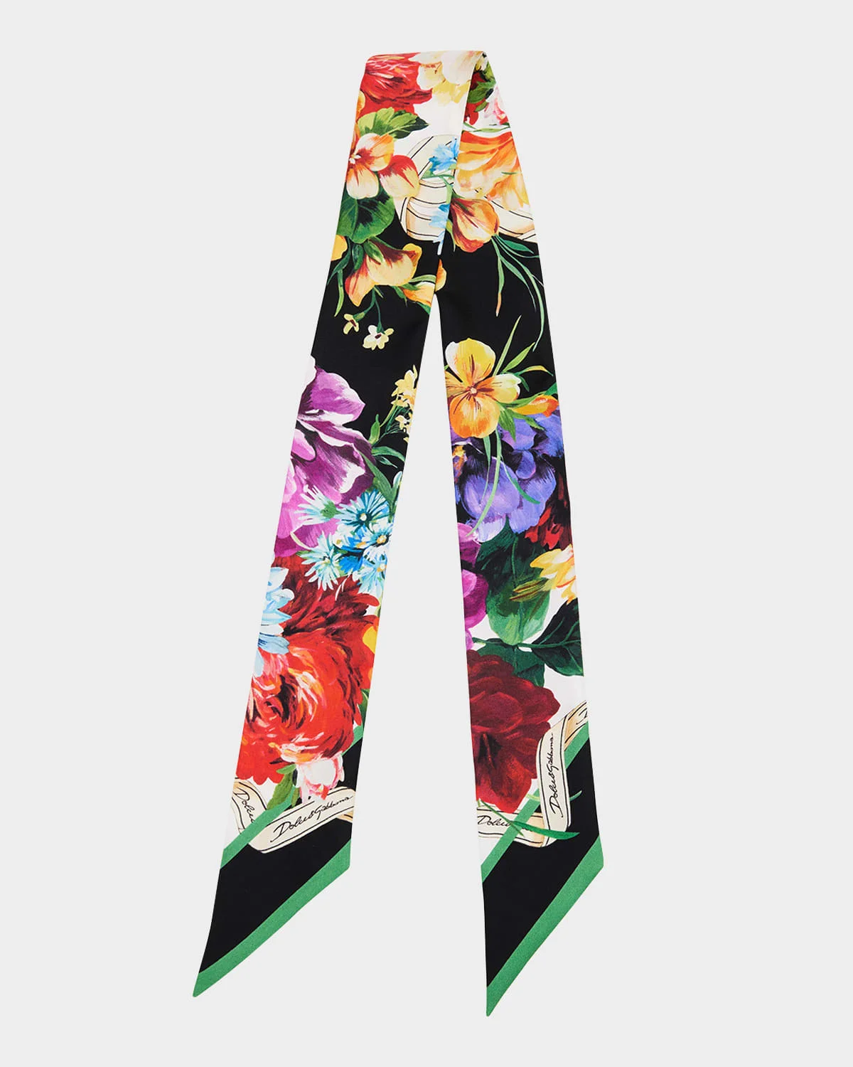 Floral Silk Twill Skinny Scarf - 1