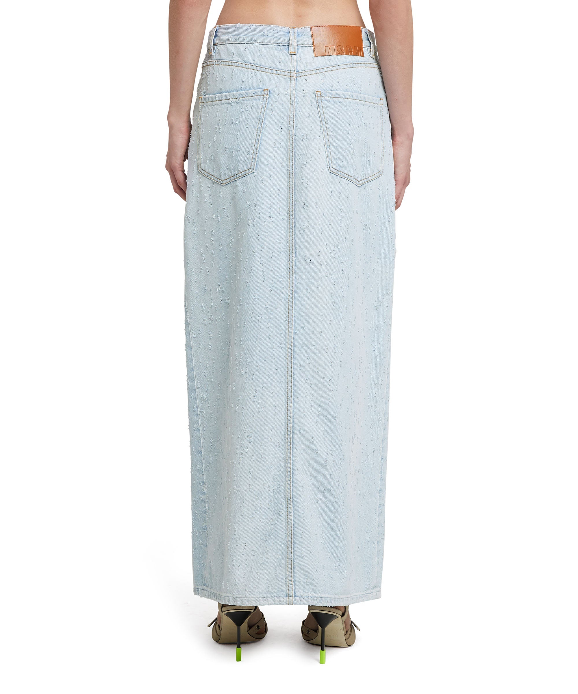 MSGM logo-patch denim midi skirt - Blue