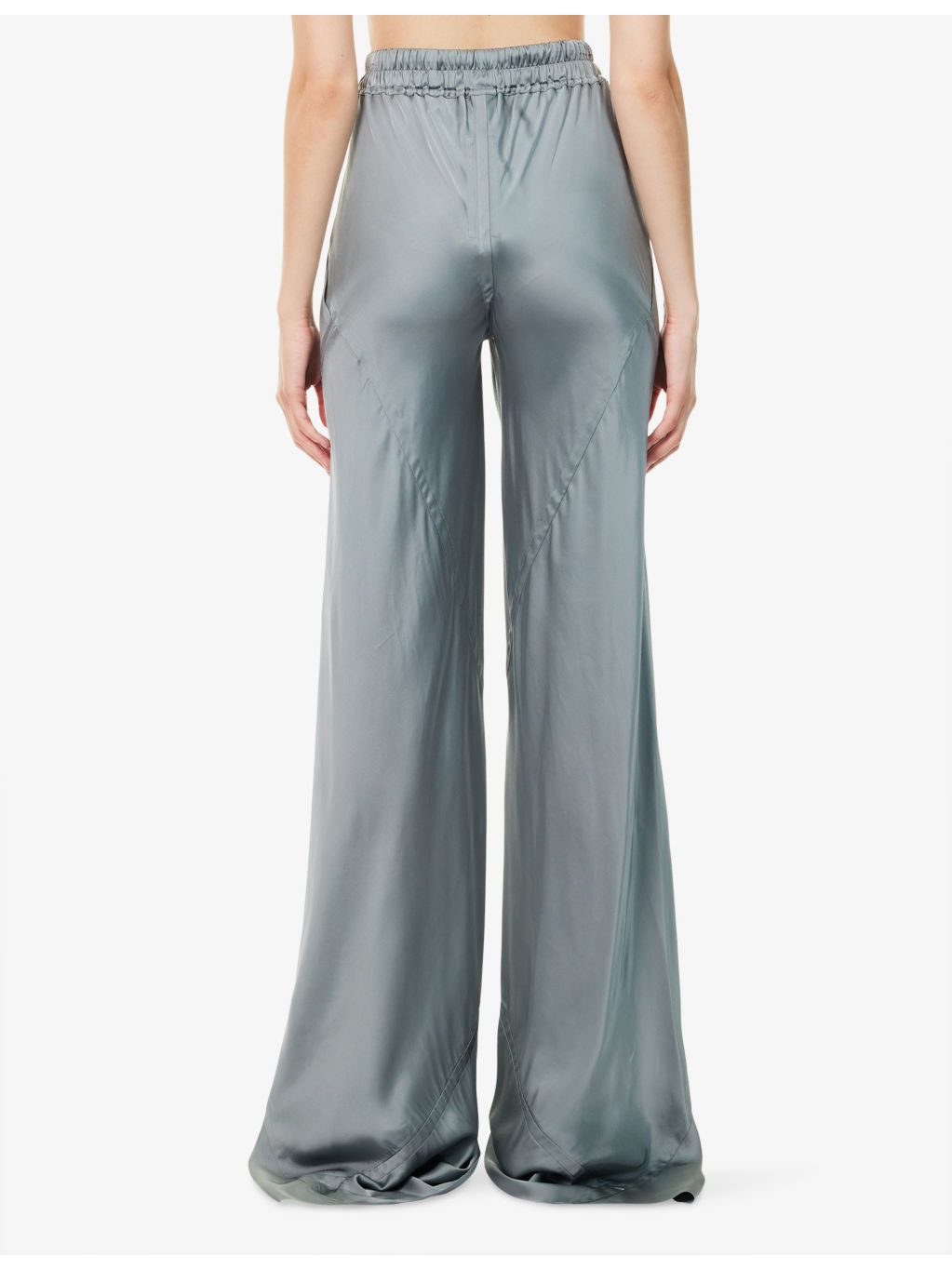 Drawstring Bias Flared Woven Trousers - 4