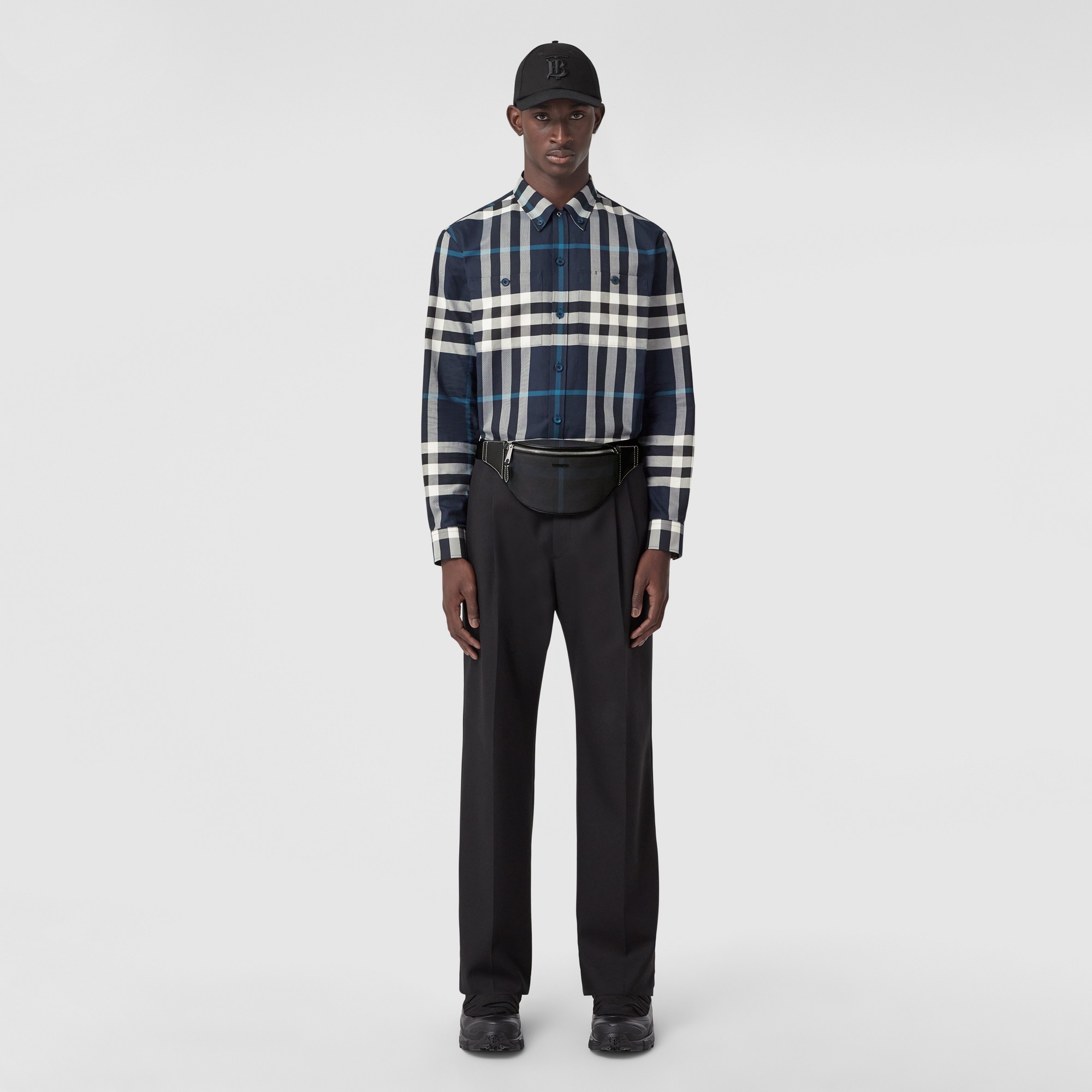 Exaggerated Check and Leather Mini Bum Bag - 6
