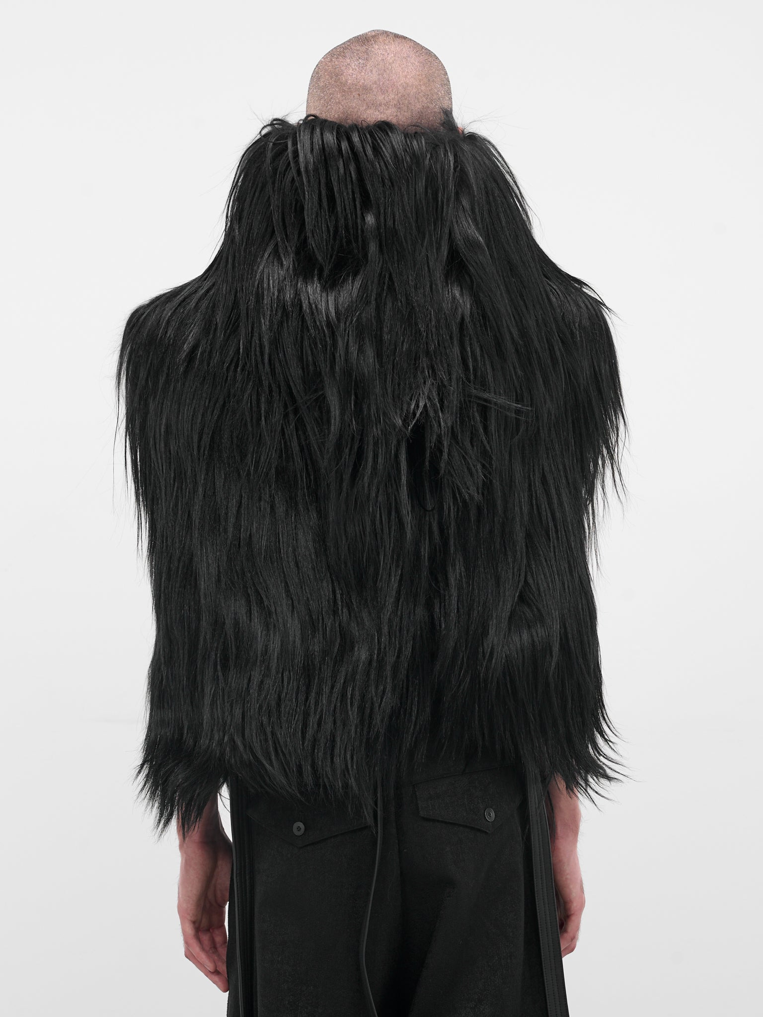 Black Goat Fur Hooded Vest - 4