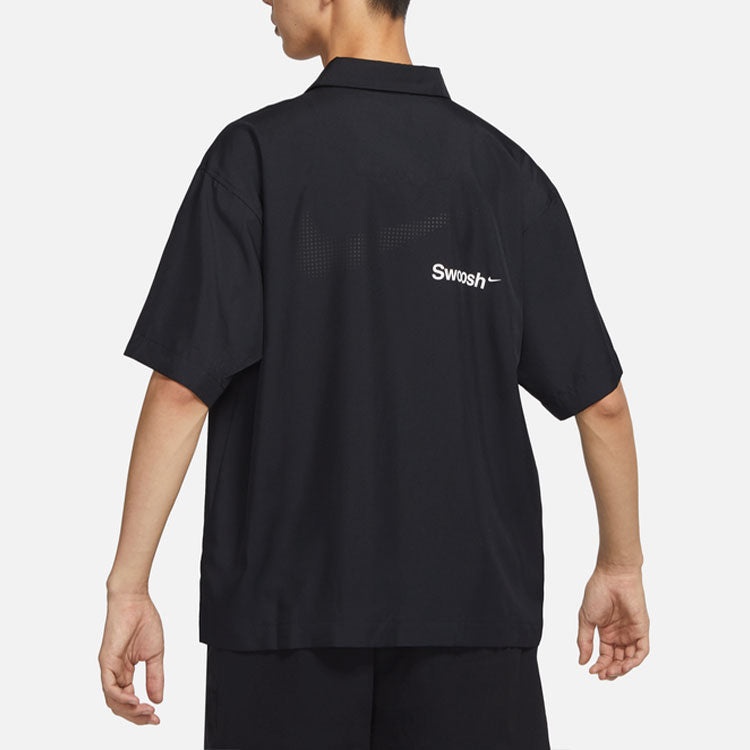 Men's Nike SWOOSH Chest Brand Logo Limited Lapel Solid Color Short Sleeve Black Shirt DX6308-010 - 6
