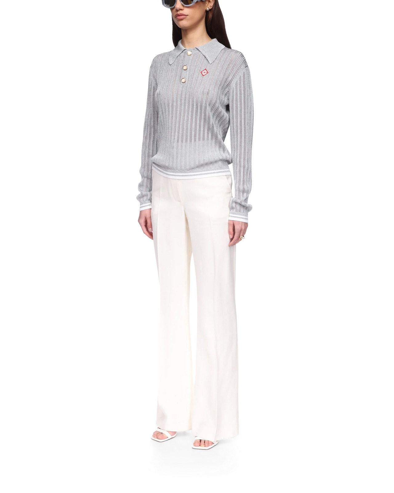 Silver Long Sleeve Polo Shirt - 3