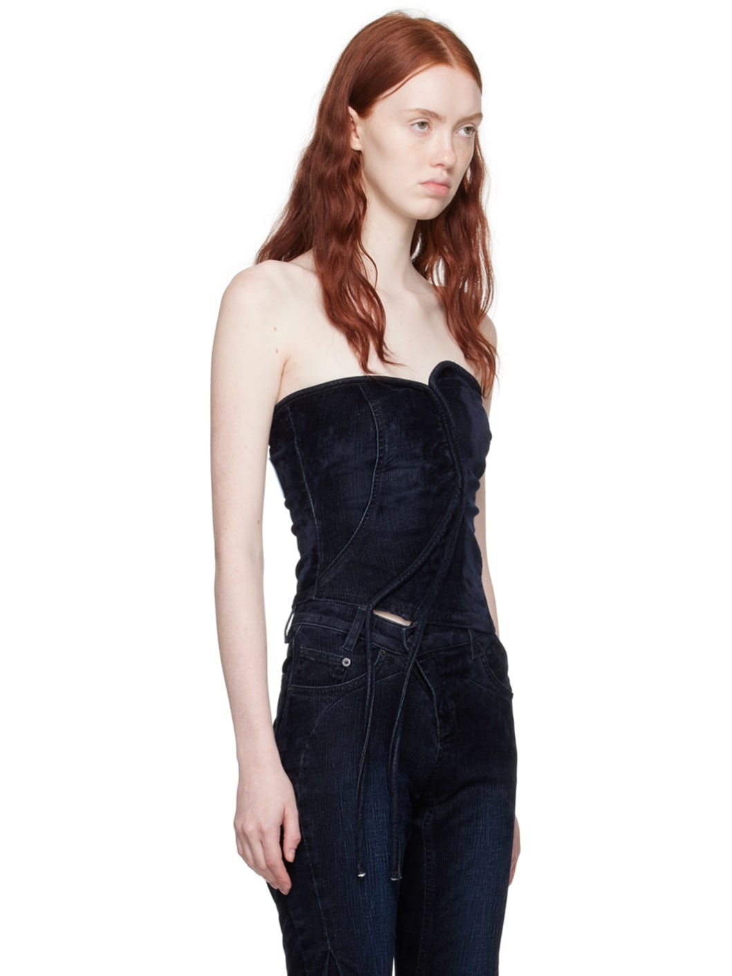 Navy Asymmetric Denim Tank Top - 2