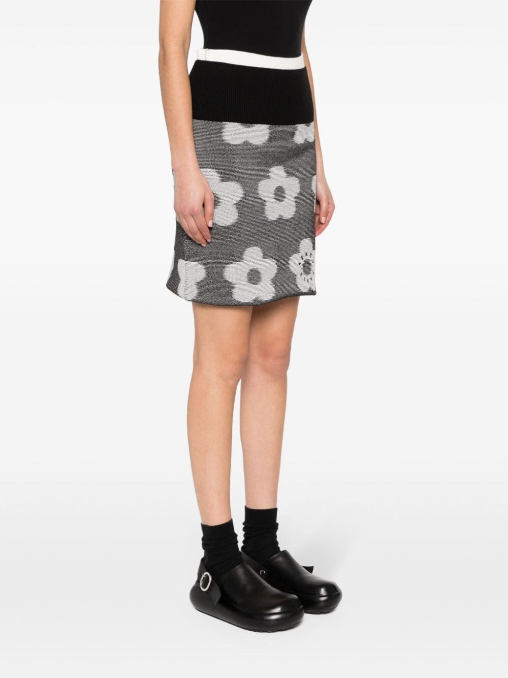 jacquard flower-motif skirt - 3
