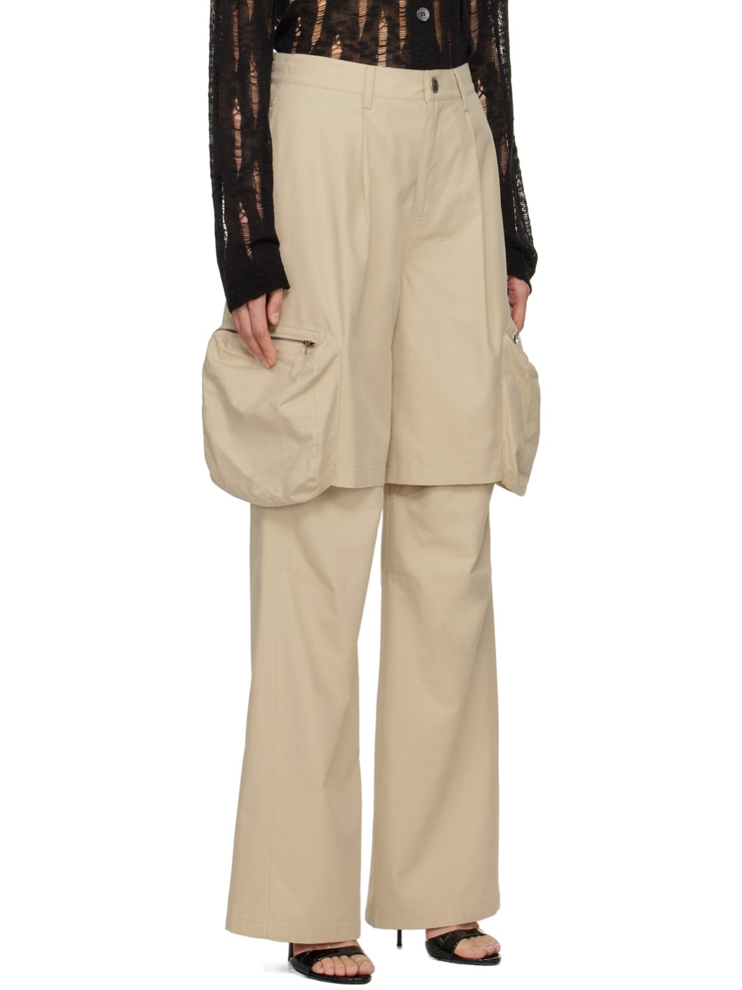 Beige Layered Cargo Pants - 2