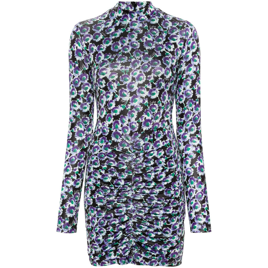 Rotate Ladies Blue Floral-Print Ruched Minidress - 5
