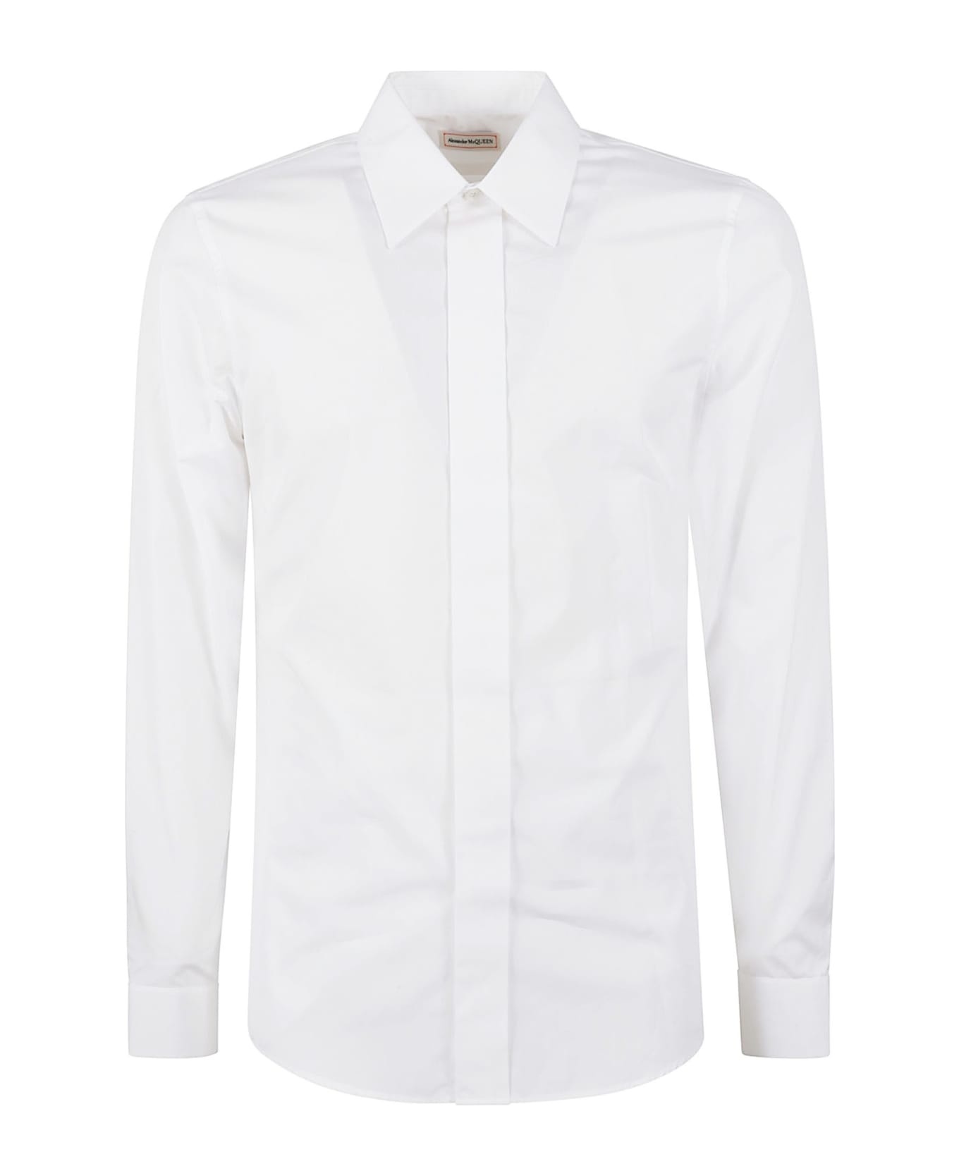 Round Hem Plain Slim Shirt - 1