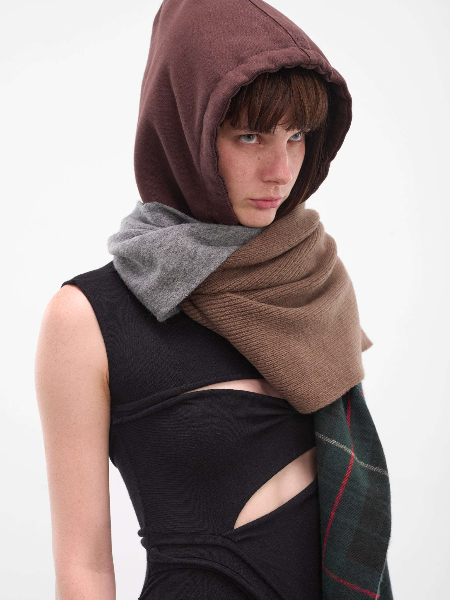 Brown Deconstructed Hoodie Scarf - 5