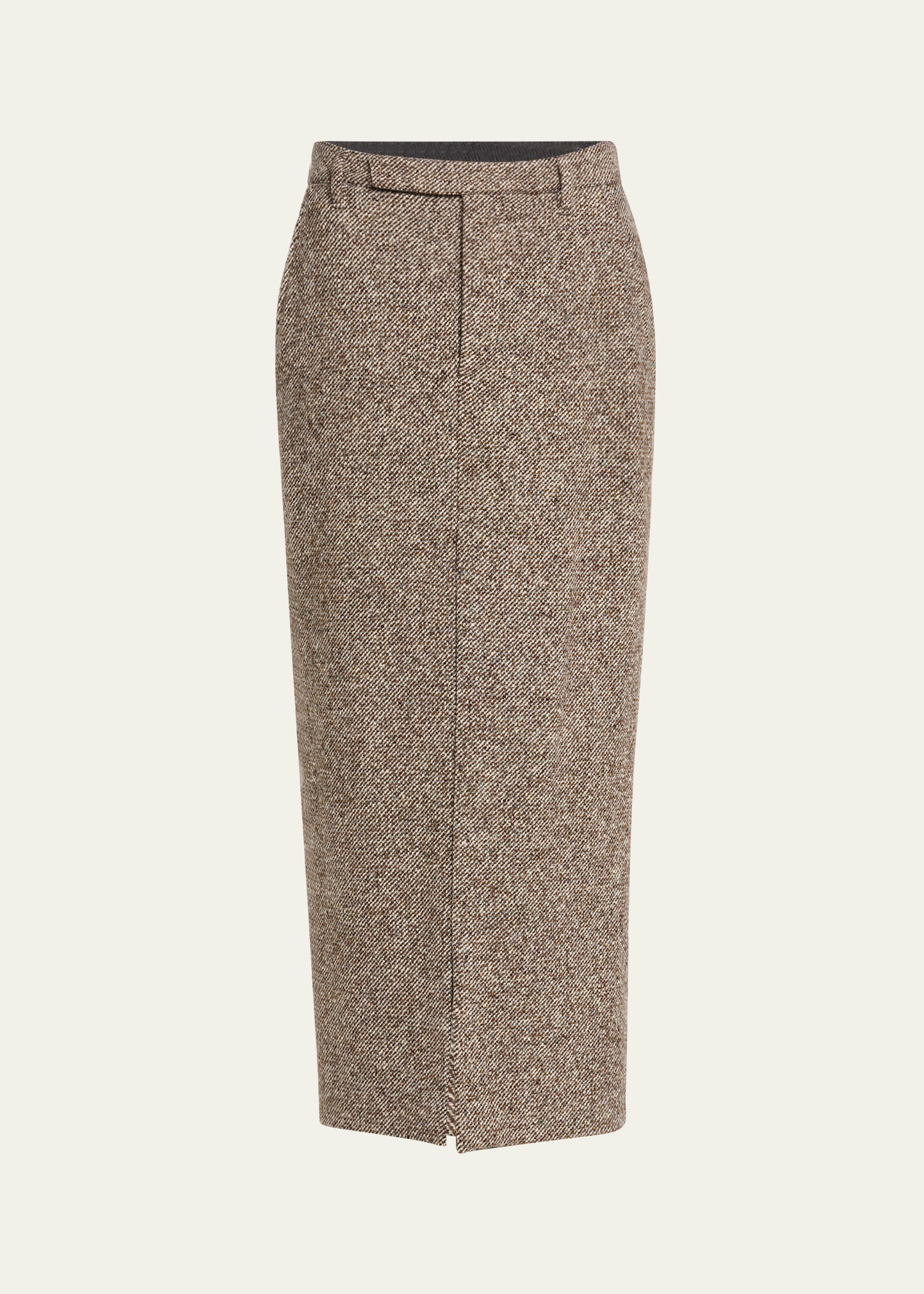 Diagonal Wool Tweed Midi Sartorial Pencil Skirt - 1