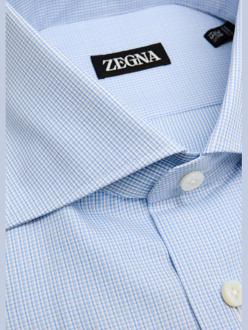 ZEGNA Men's Cotton Micro-Check Spread Collar Dress Shirt outlook