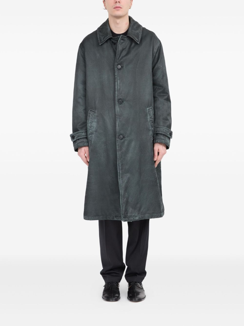 waxed button-up coat - 2