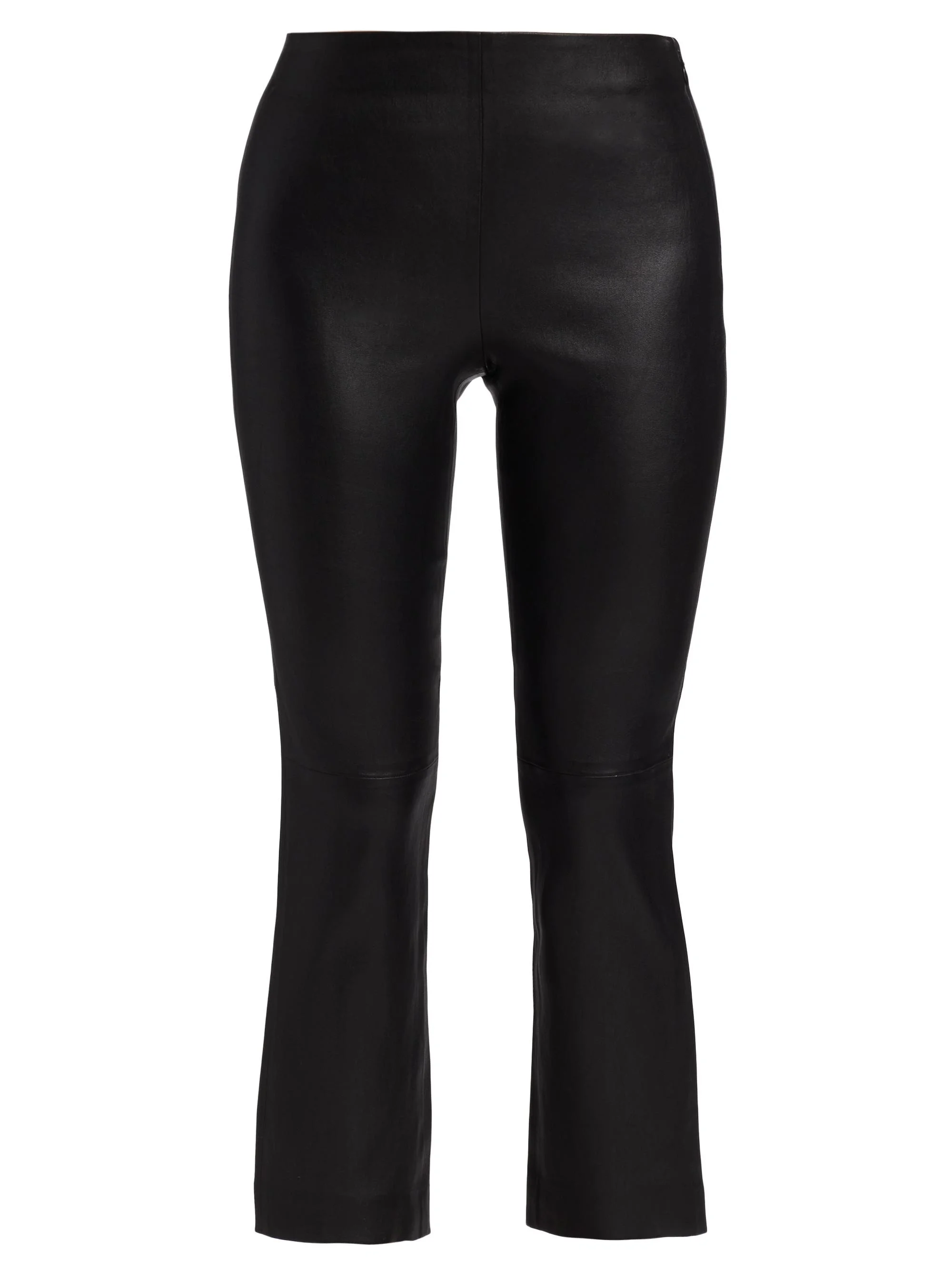 Women's Cropped Leather Boot-Cut Pants - Black - 1