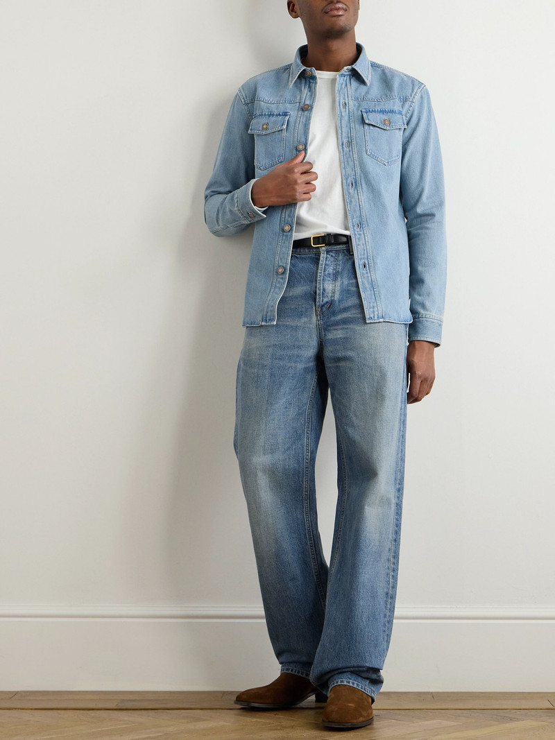 TOM FORD Slim-Fit Washed-Denim Overshirt Blue outlook