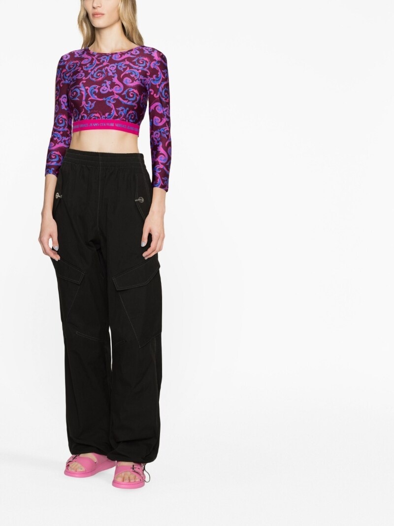 Versace Women's Barocco Long-Sleeve Crop Top