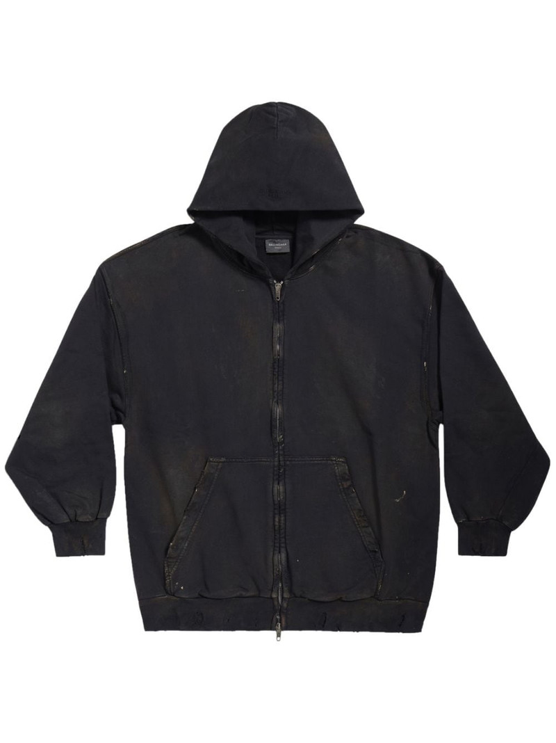 distressed zip-up hoodie - 1