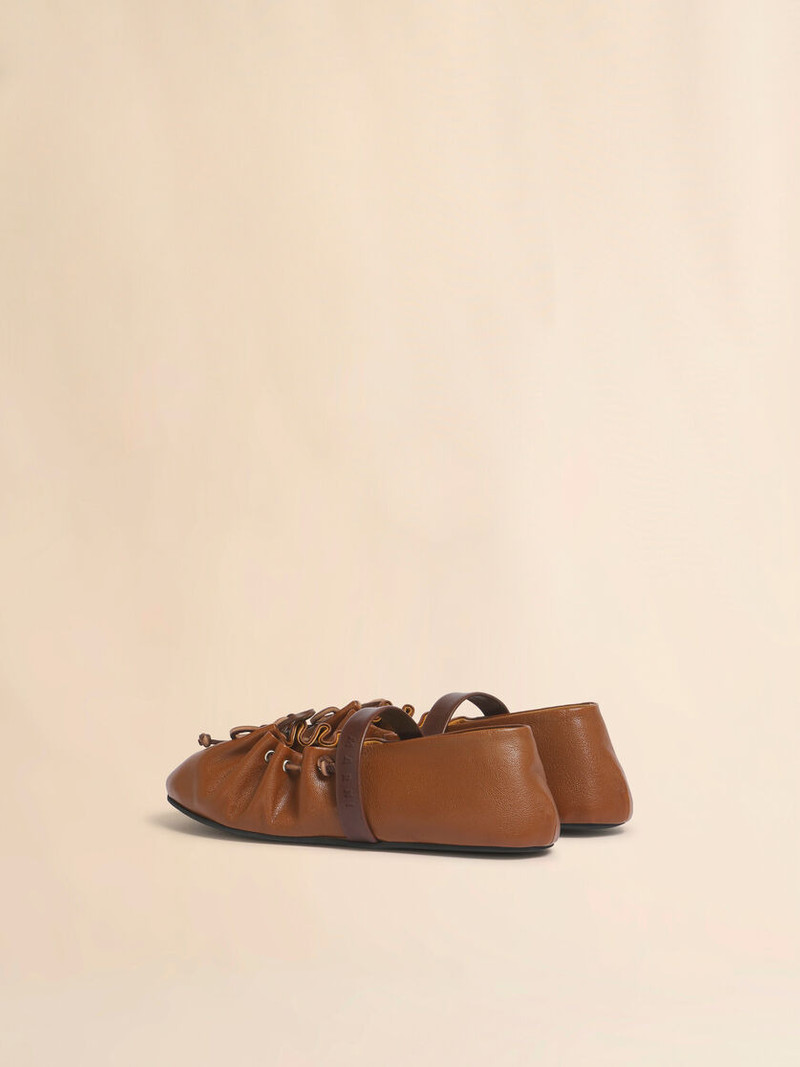 Marni LIGHT AND DARK BROWN LEATHER MARY JANE SOFT BALLERINA outlook