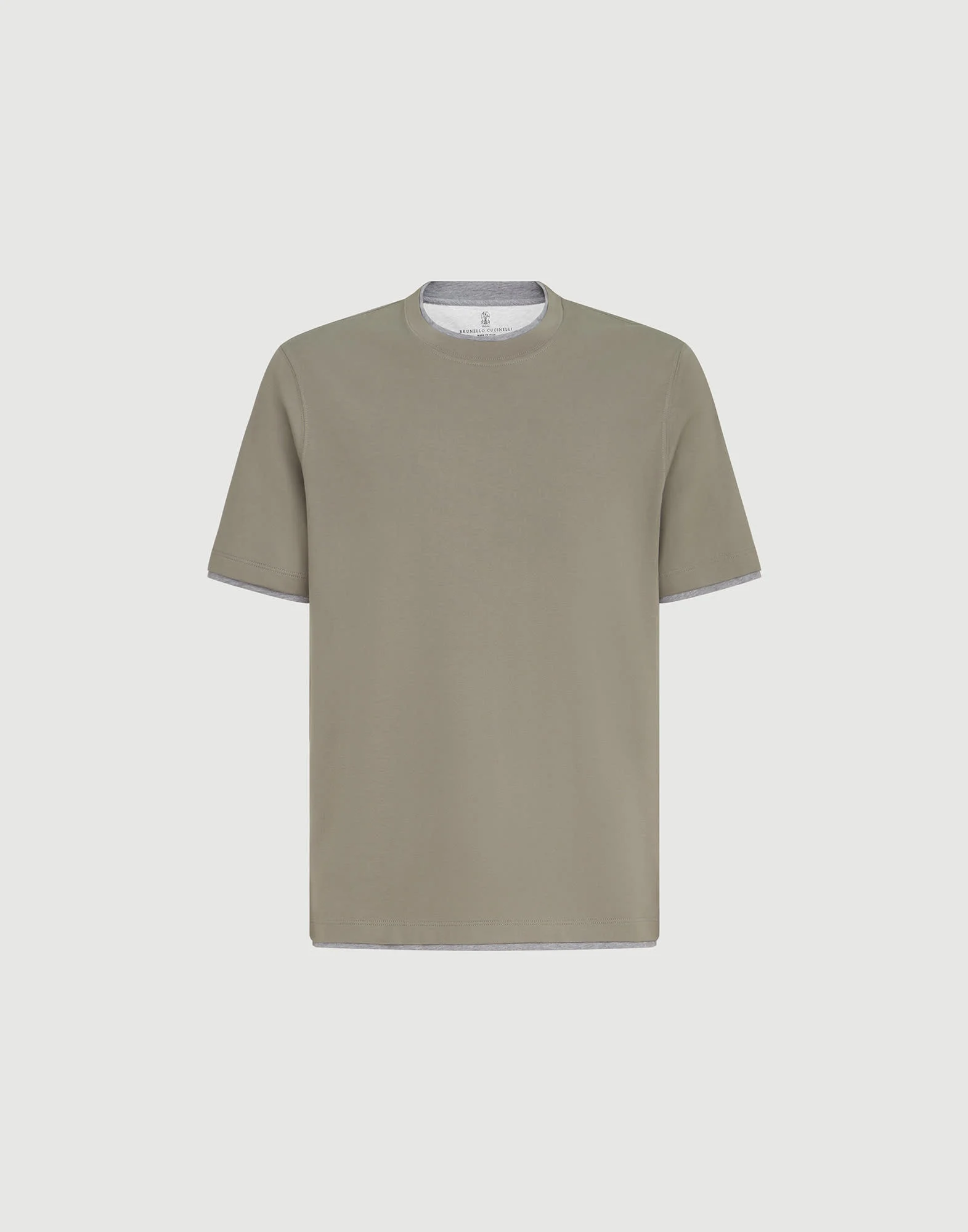 Cotton jersey crew neck T-shirt with faux-layering - 1