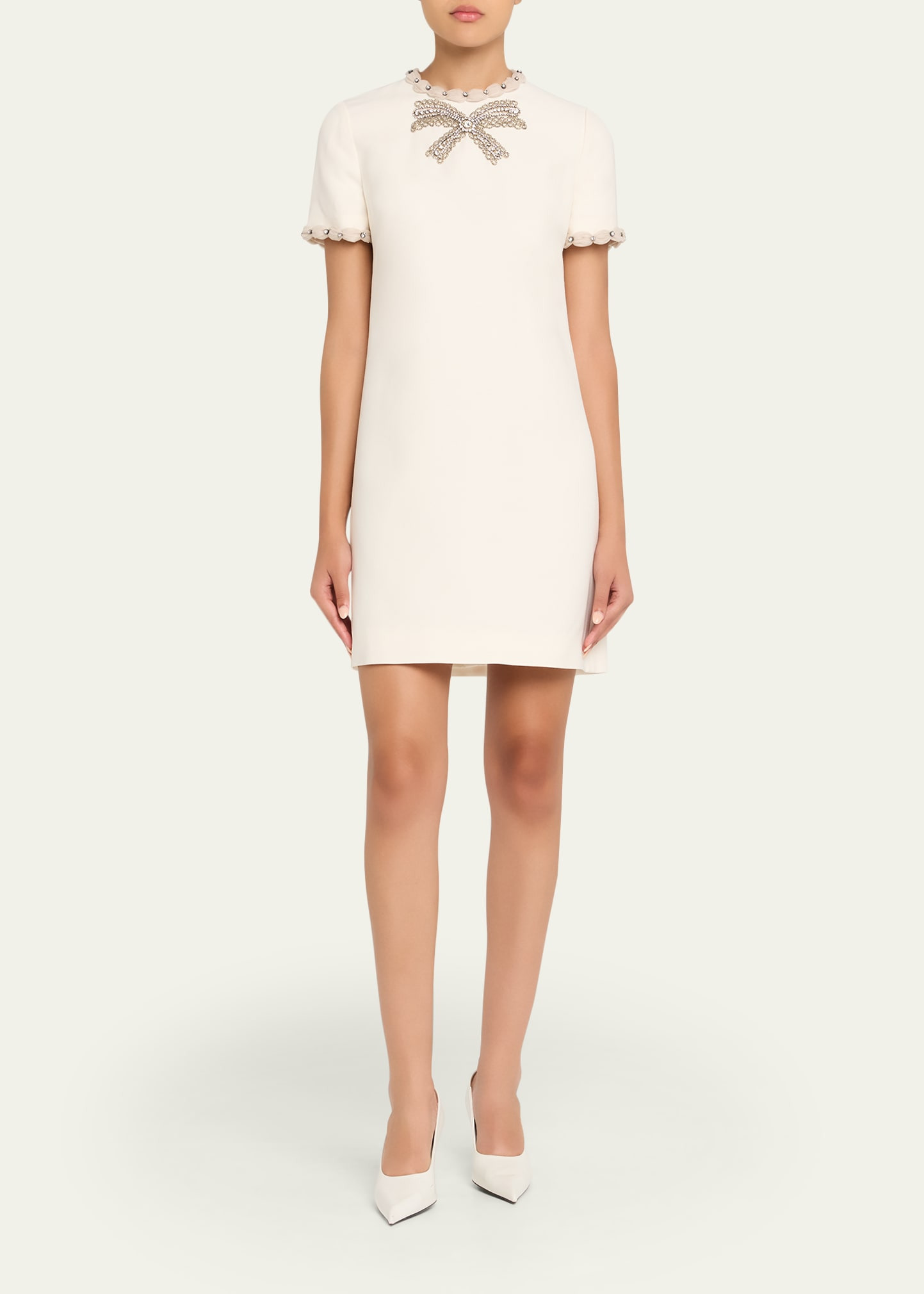 Puff-Trim Crystal Bow Mini Dress - 2