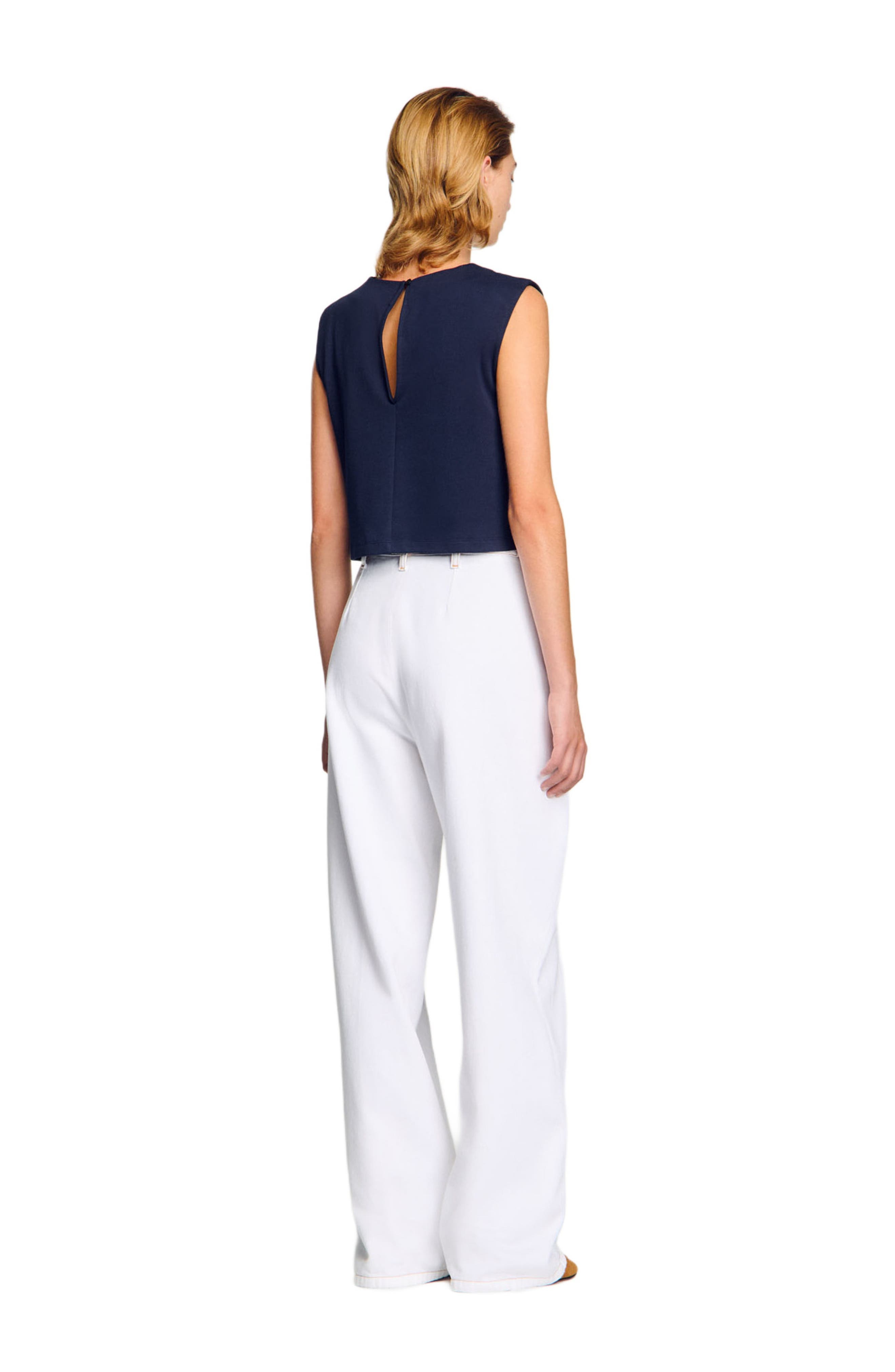 SANDRO Sleeveless striped T-shirt in Navy Blue at Nordstrom - 2