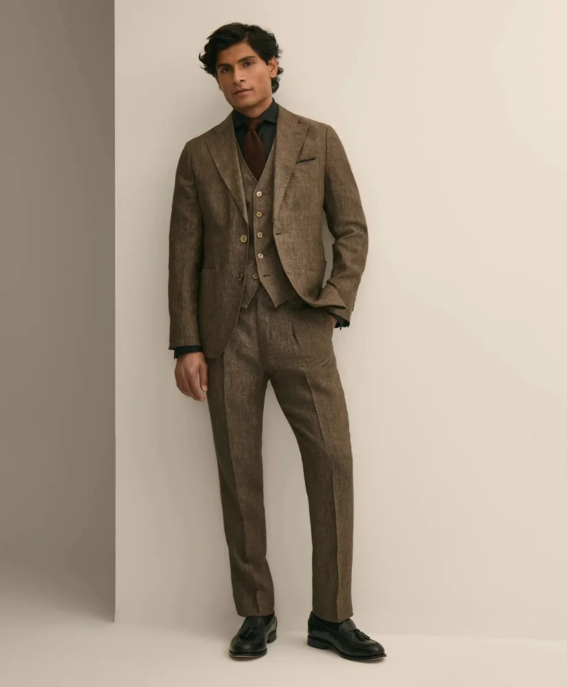 Slim Fit Linen Suit Pants - 1