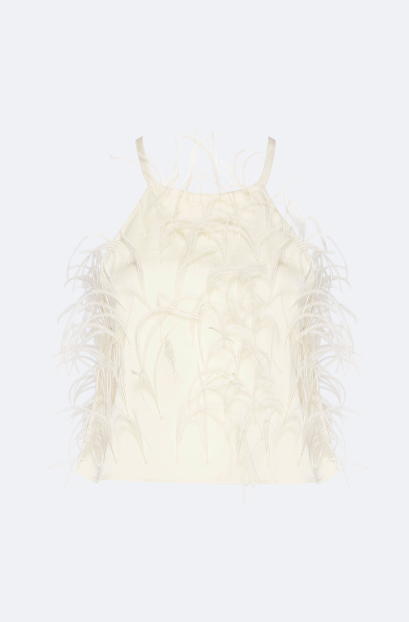 Lightweight Satin Halter Cami With Feathers 1